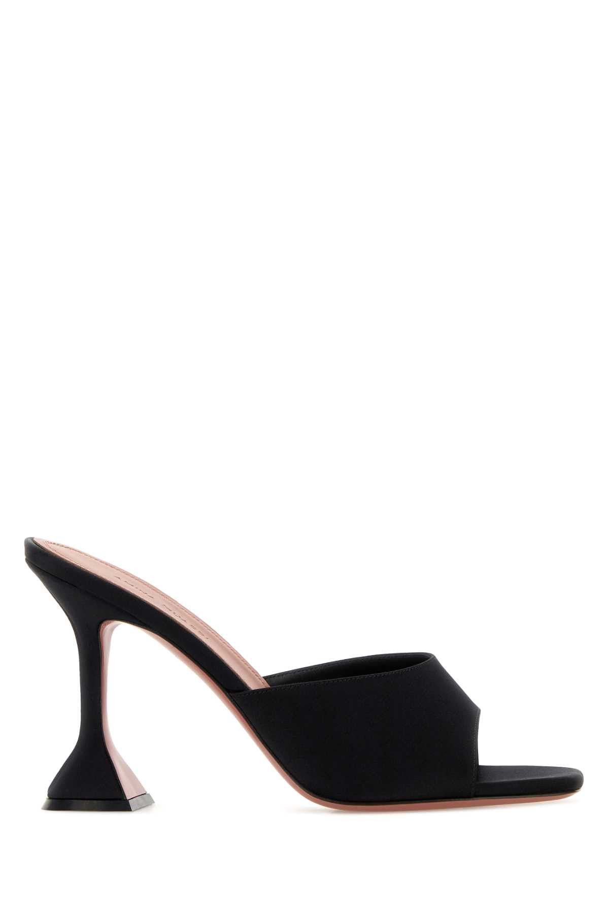 Amina Muaddi Black Satin Lupina Mules Size US 9 / IT 39 - 1 Thumbnail