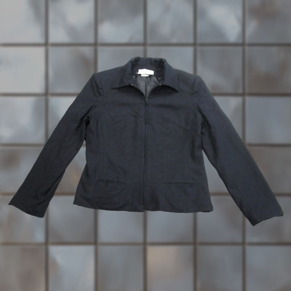 Sandro Sandro Jacket Womens 10 Black Linen Cotton Zip Front Collared Lined Zip Front Jacket Womens 10 Black Linen Blend Wide Collar/Classic Fit) Size L / US 10 / IT 46 - 1 Thumbnail