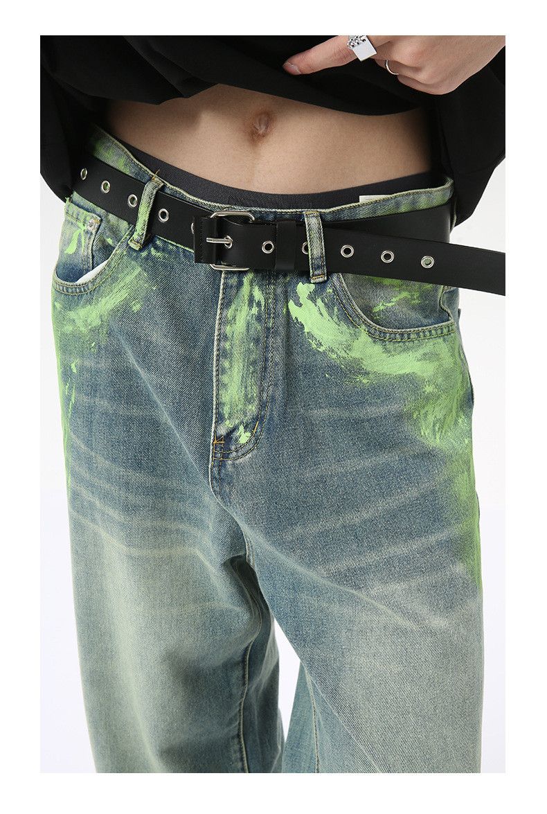 Japanese Brand × Jeremy Scott Light blue personality ink splash retro straight jeans Size US 32 / EU 48 - 5 Thumbnail