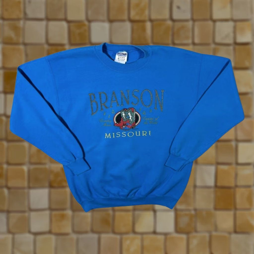 Gildan Vintage Branson Missouri "Country Music" Tourist Graphic Blue Sweatshirt Mens M Size US M / EU 48-50 / 2 - 1 Thumbnail