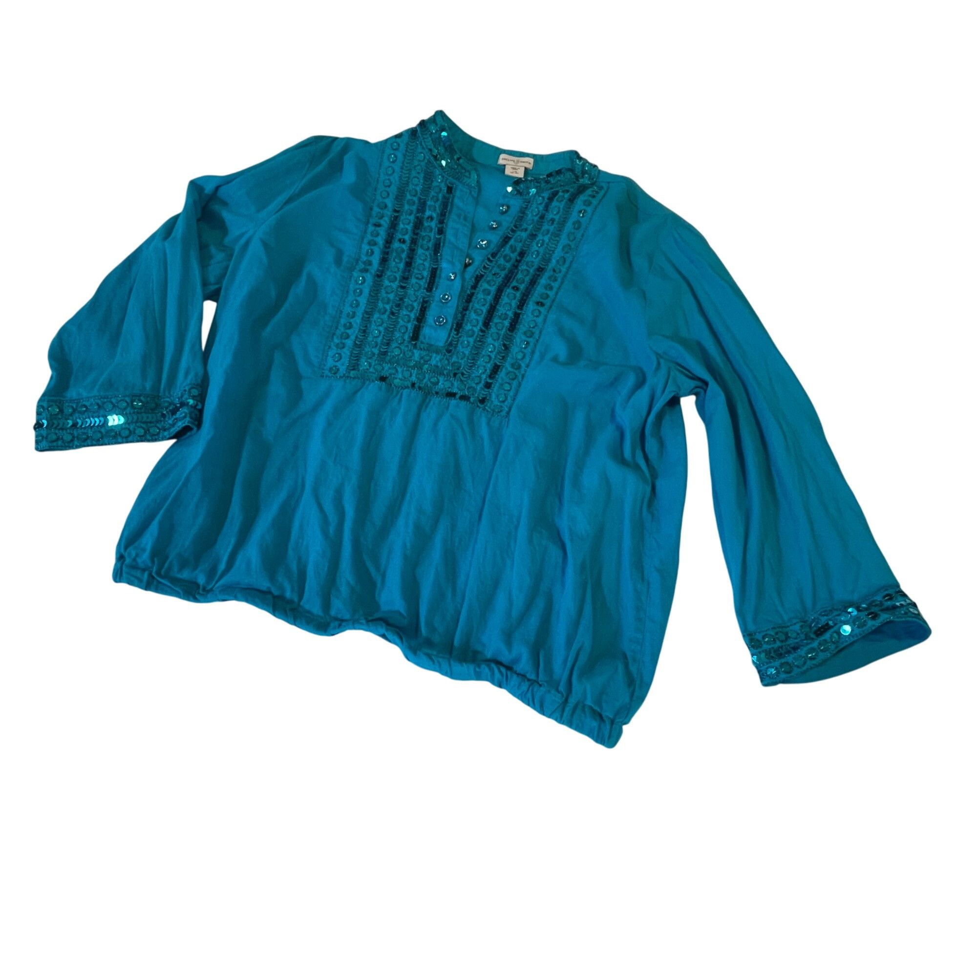 Other Jaclyn Smith Womens Large Teal Embellished Cotton Blouse Size L / US 10 / IT 46 - 1 Thumbnail