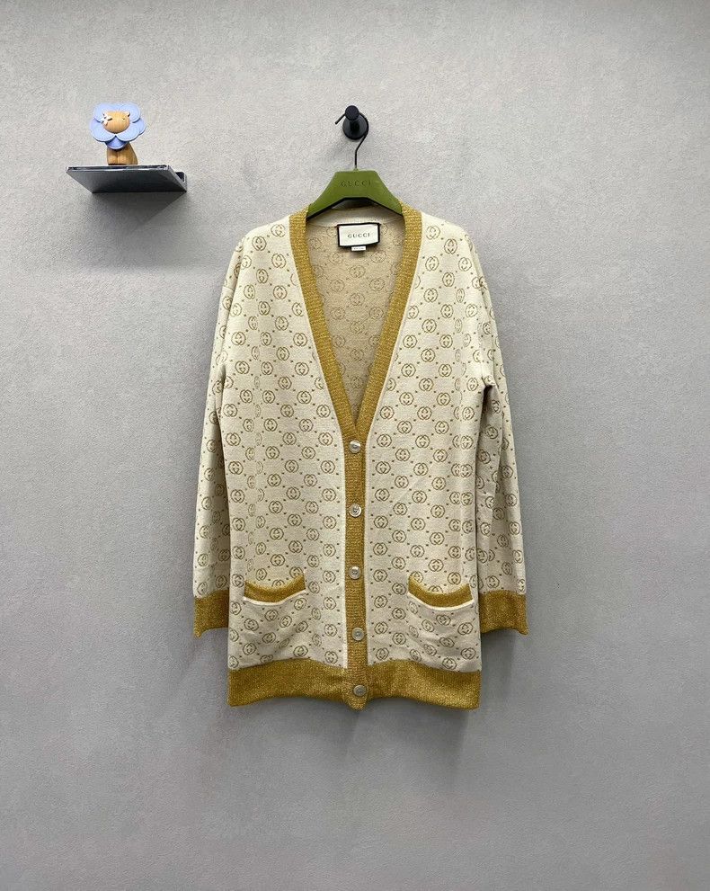 GucciFW21 Logo full-print V-neck single-breasted loose long