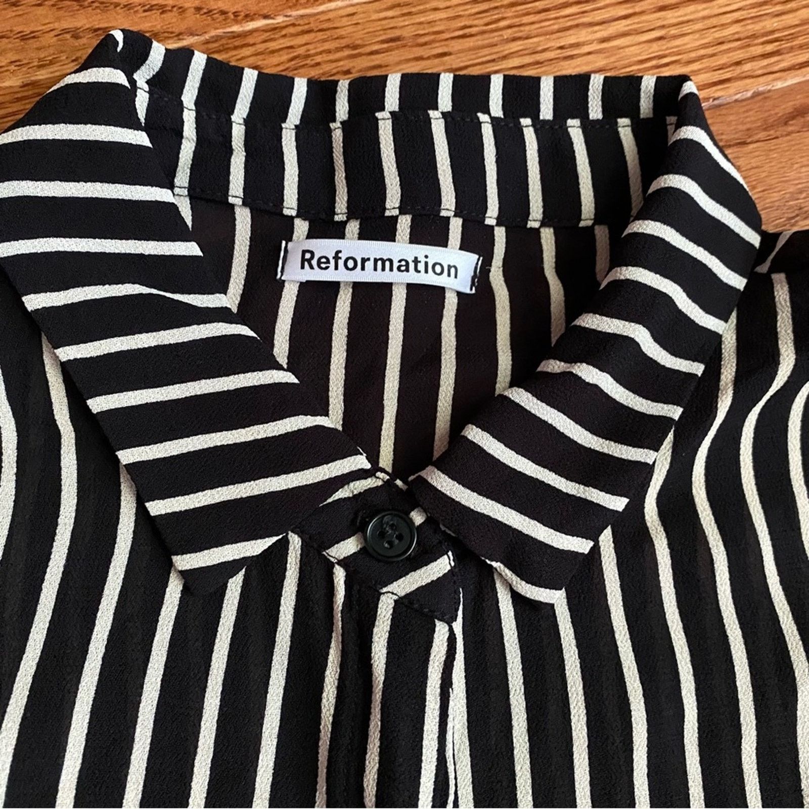 Reformation Reformation Arlington Sheer Striped Blouse Black White S Size S / US 4 / IT 40 - 6 Thumbnail