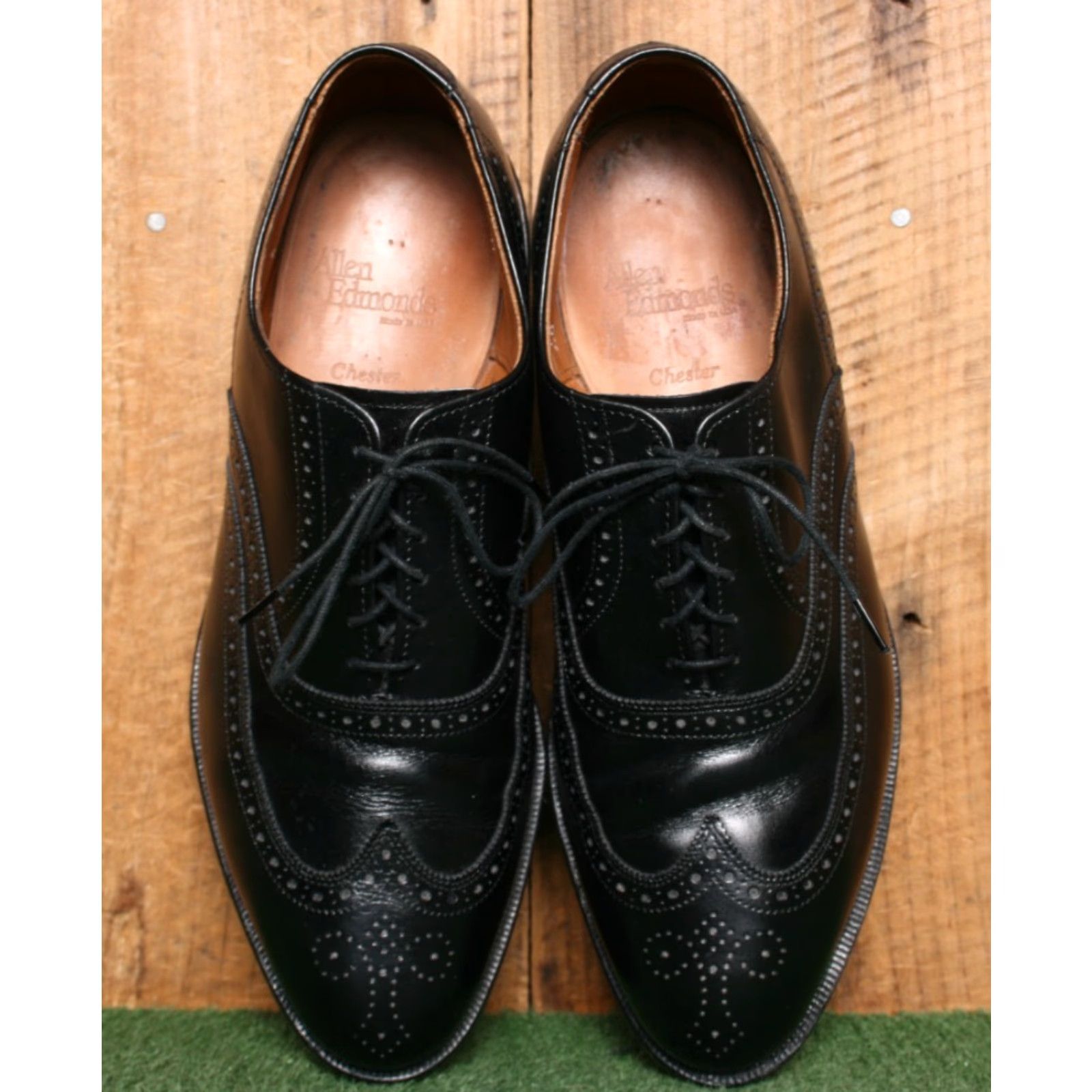 Allen Edmonds ALLEN EDMONDS Chester Black Leather Brogue Wingtip Oxfords Sz. 10D Dress Shoes Men Vintage Style Shoe Width D Size US 10 / EU 43 - 4 Thumbnail