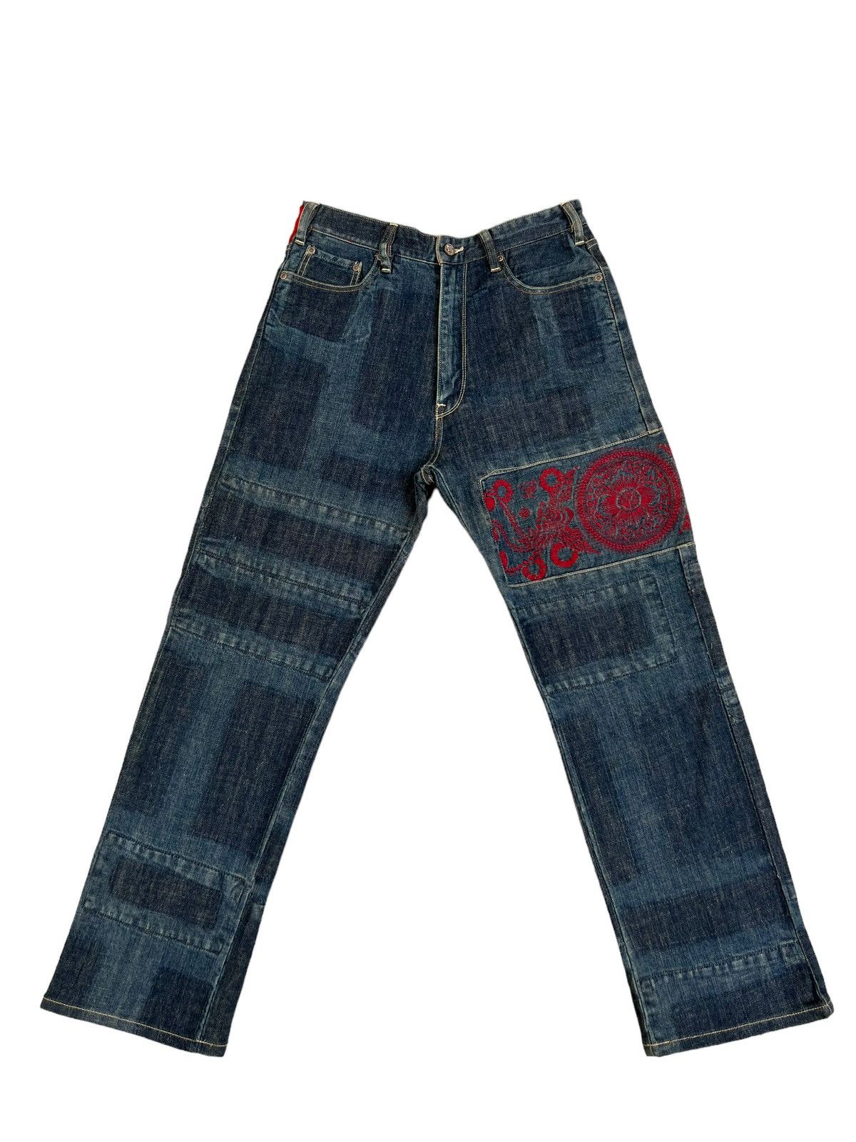 Vintage Japan Brand Etienne Ozeki Patchwork Embroidery Denim Jeans Size US 30 / EU 46 - 1 Thumbnail
