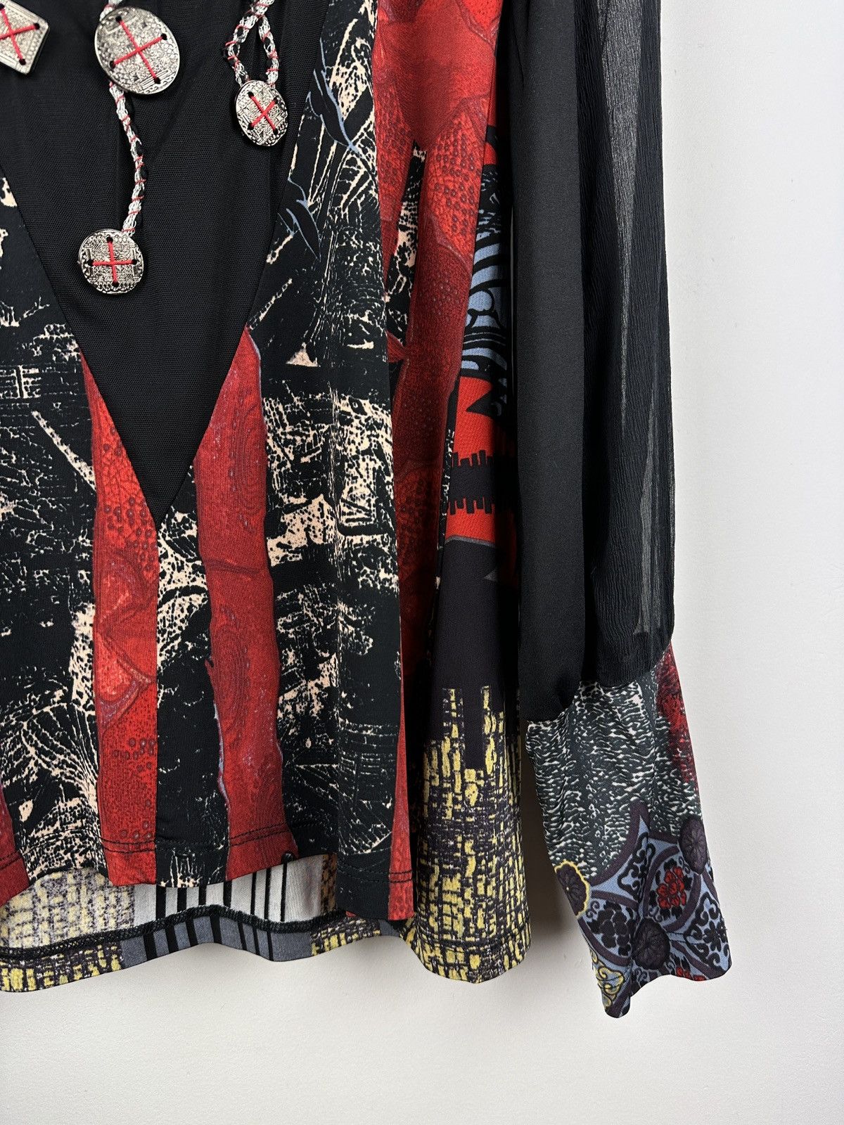 Designer × Japanese Brand Save The Queen Samurai Print Japanese Style Mesh Top Blouses Size XL / US 12-14 / IT 48-50 - 9 Thumbnail