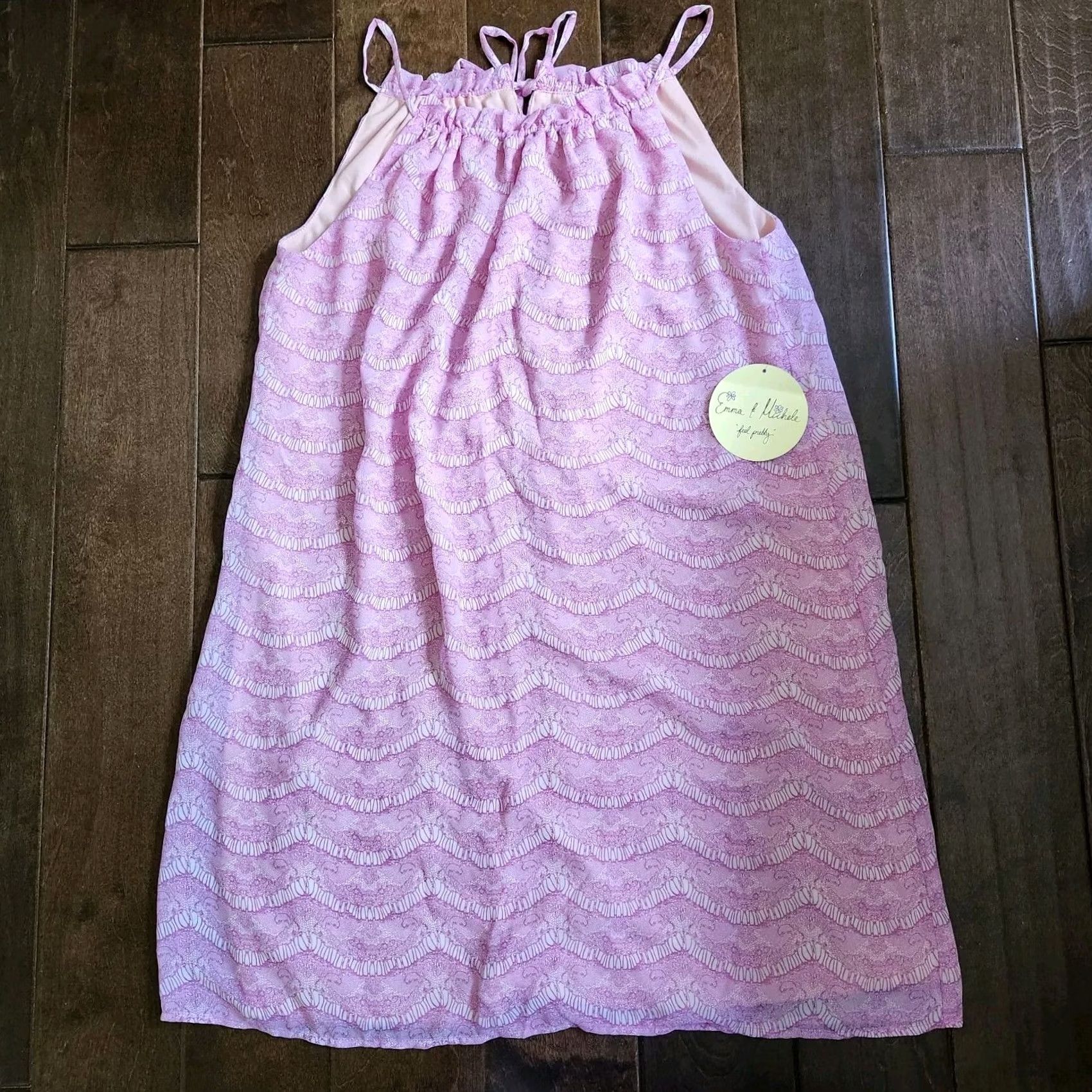 Vintage Emma & Michele Dress Women's Lilac Geometric Ruffle Neck Shift Preppy Sz 12 NWT Size XL / US 12-14 / IT 48-50 - 3 Thumbnail