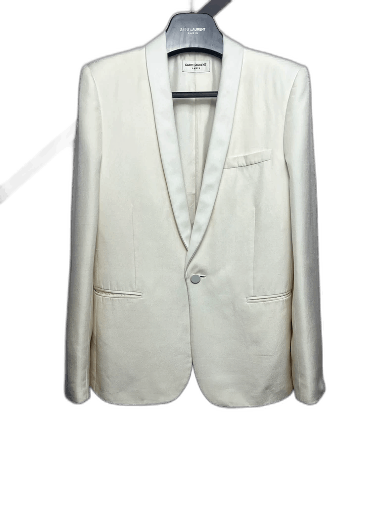 Saint Laurent White Silk Smoking Jacket Suit