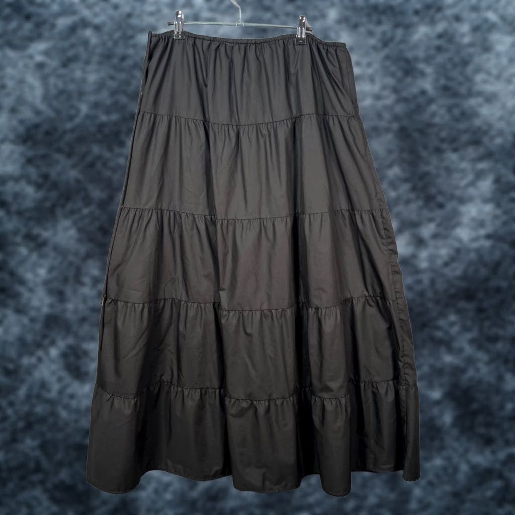Lisa Says Gah Skirt Womens Large Black Tiered Maxi Cotton 100% Cotton Layered Solid Vintage No N/A Maxi Casual Summer Spring Fall Womens, Women's (Size 36)