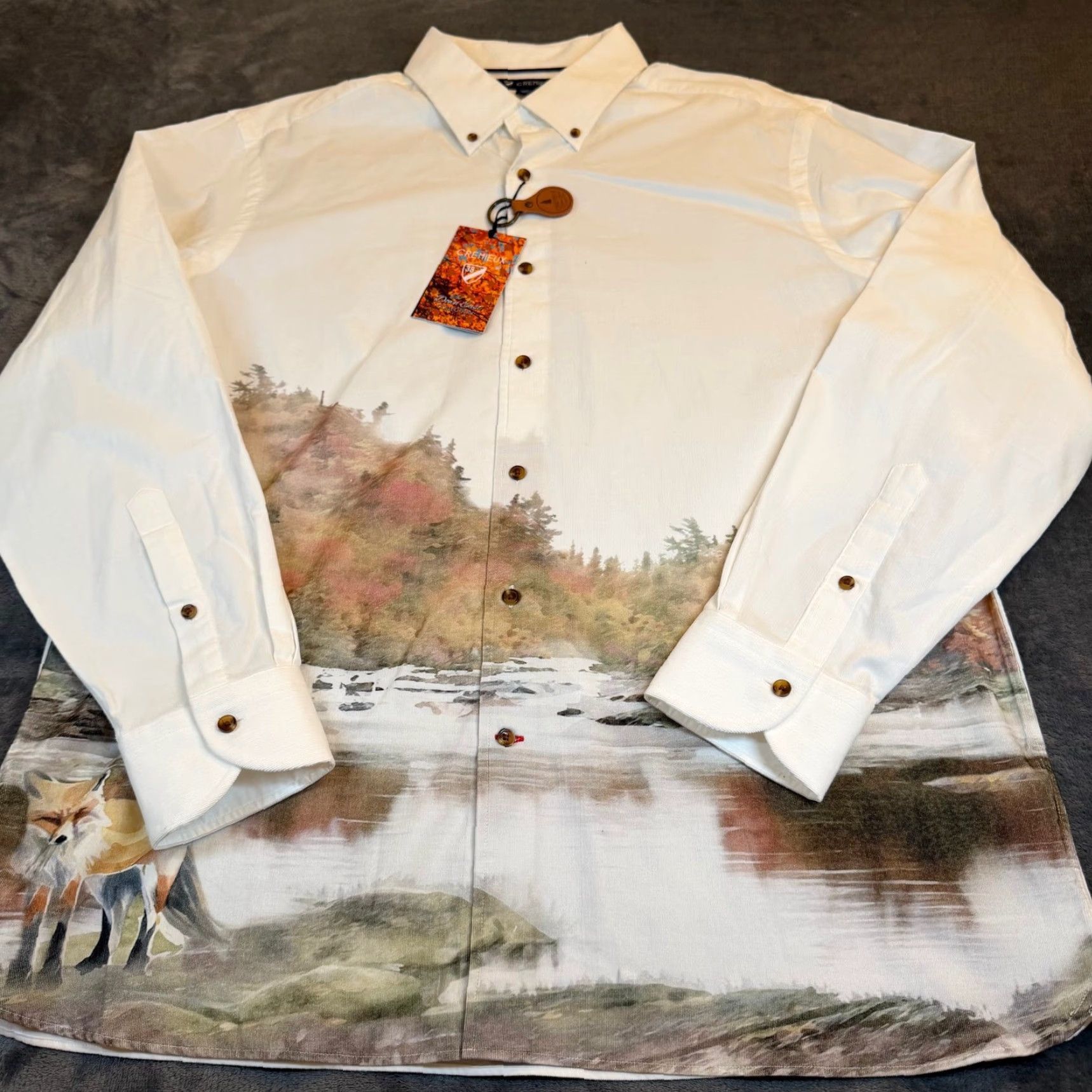 Cremieux Cremieux Down East Mens XL White Landscape Fox Graphic Button-Down Shirt NWT Size US XL / EU 56 / 4 - 2 Thumbnail