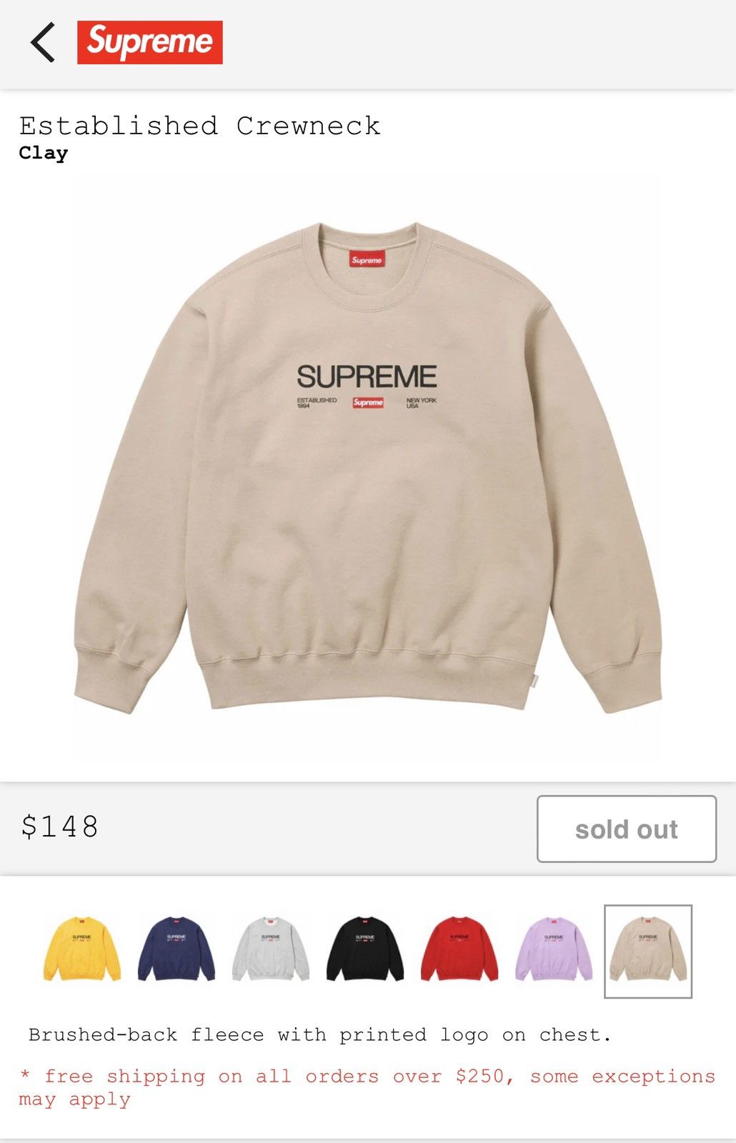 Supreme Supreme Established 1994 Crewneck - XXL - Clay | Grailed