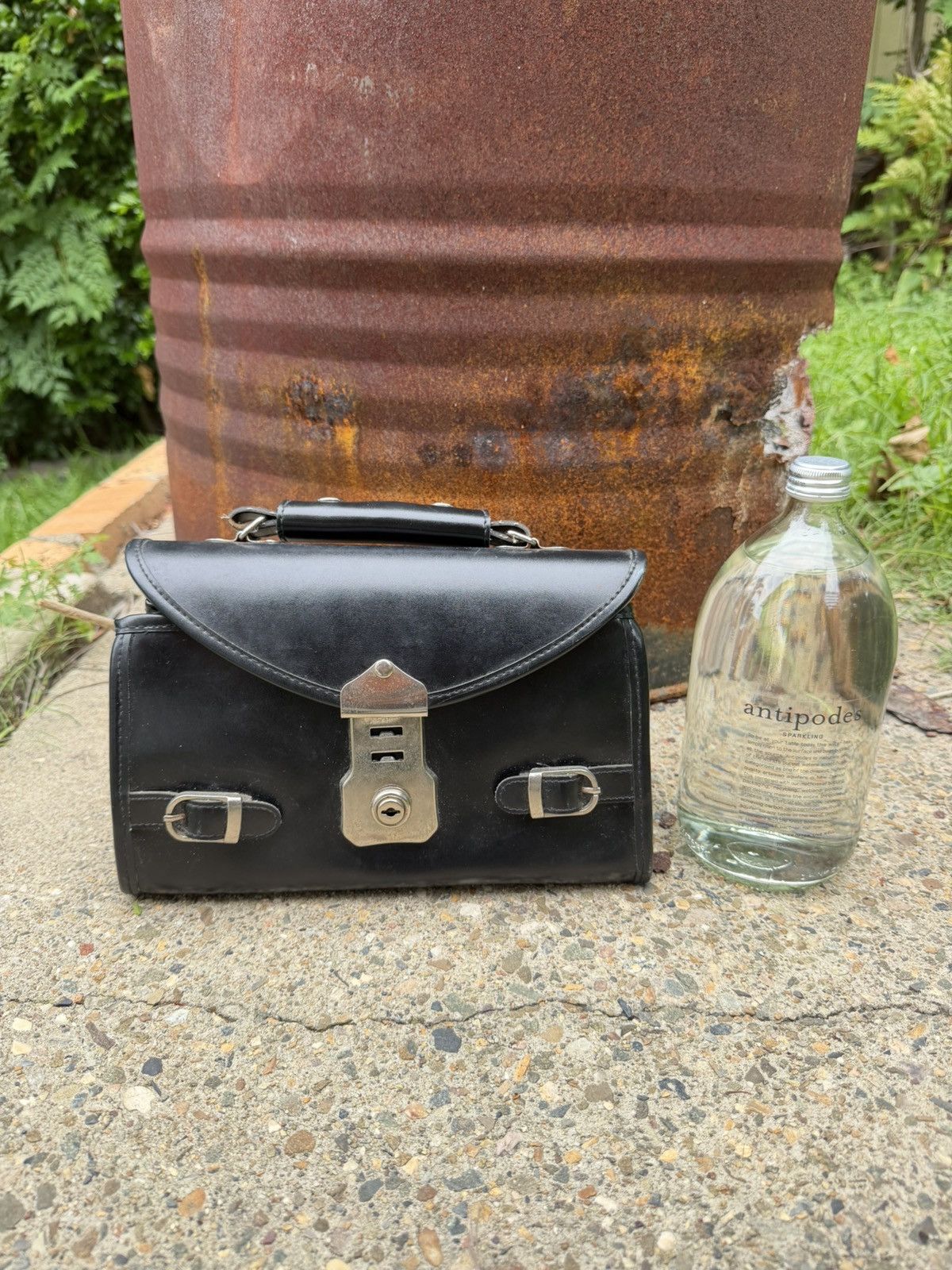 Other Vintage Structured Black Leather Satchel – Lock Closure Size ONE SIZE - 6 Thumbnail