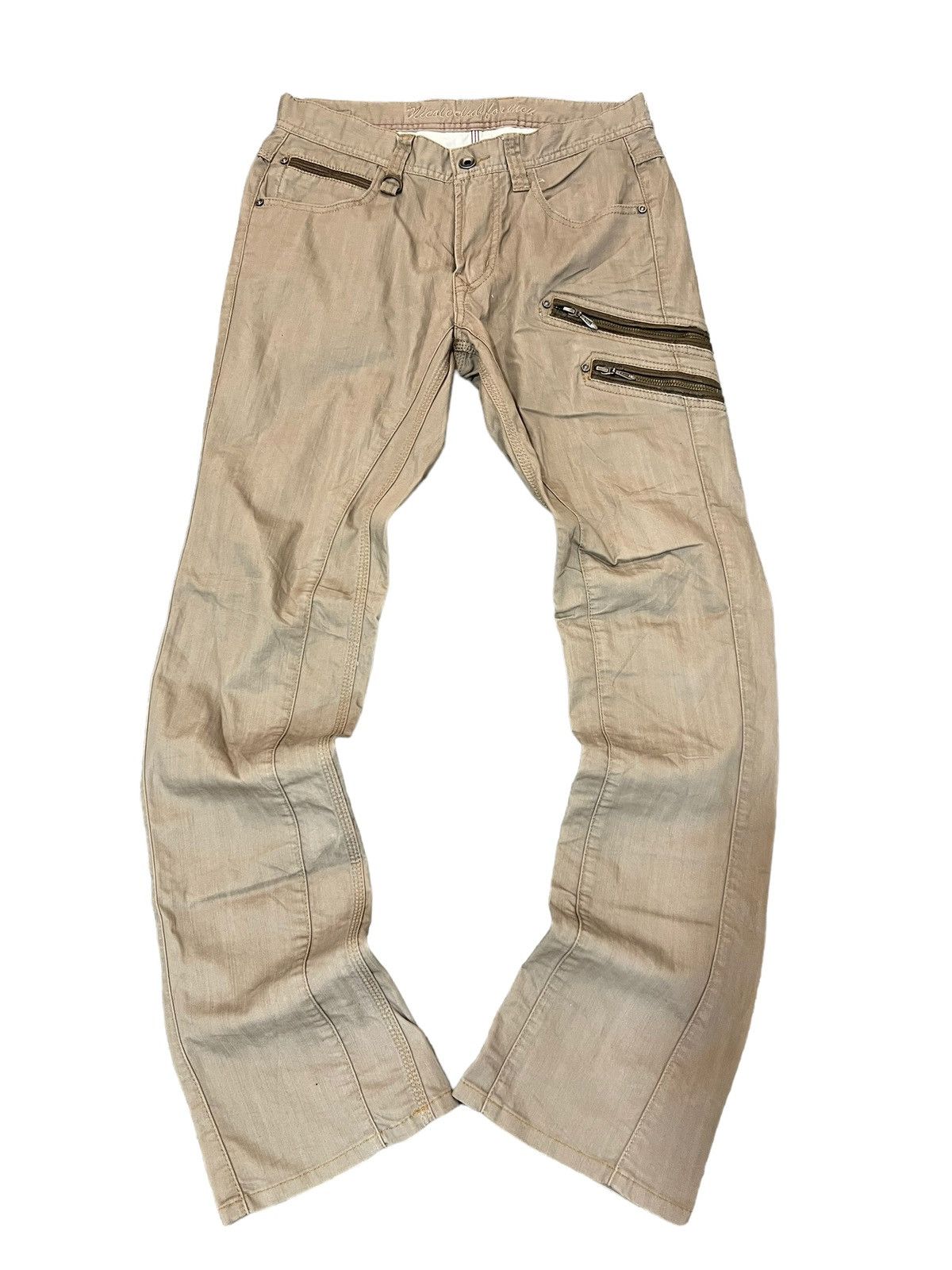 image of 14Th Addiction x Tornado Mart Nicole Club For Men Flare Pants Multi Zipper in Washed Brown (Size 30