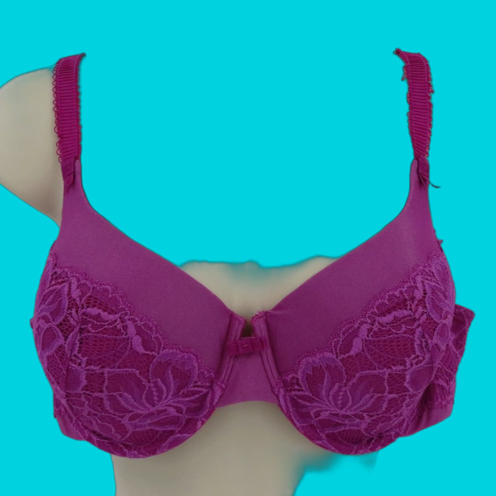 Vintage Bali Bra 38C Purple Floral Lace Desire Foam Underwire Padded Bow Womens Size ONE SIZE - 1 Thumbnail