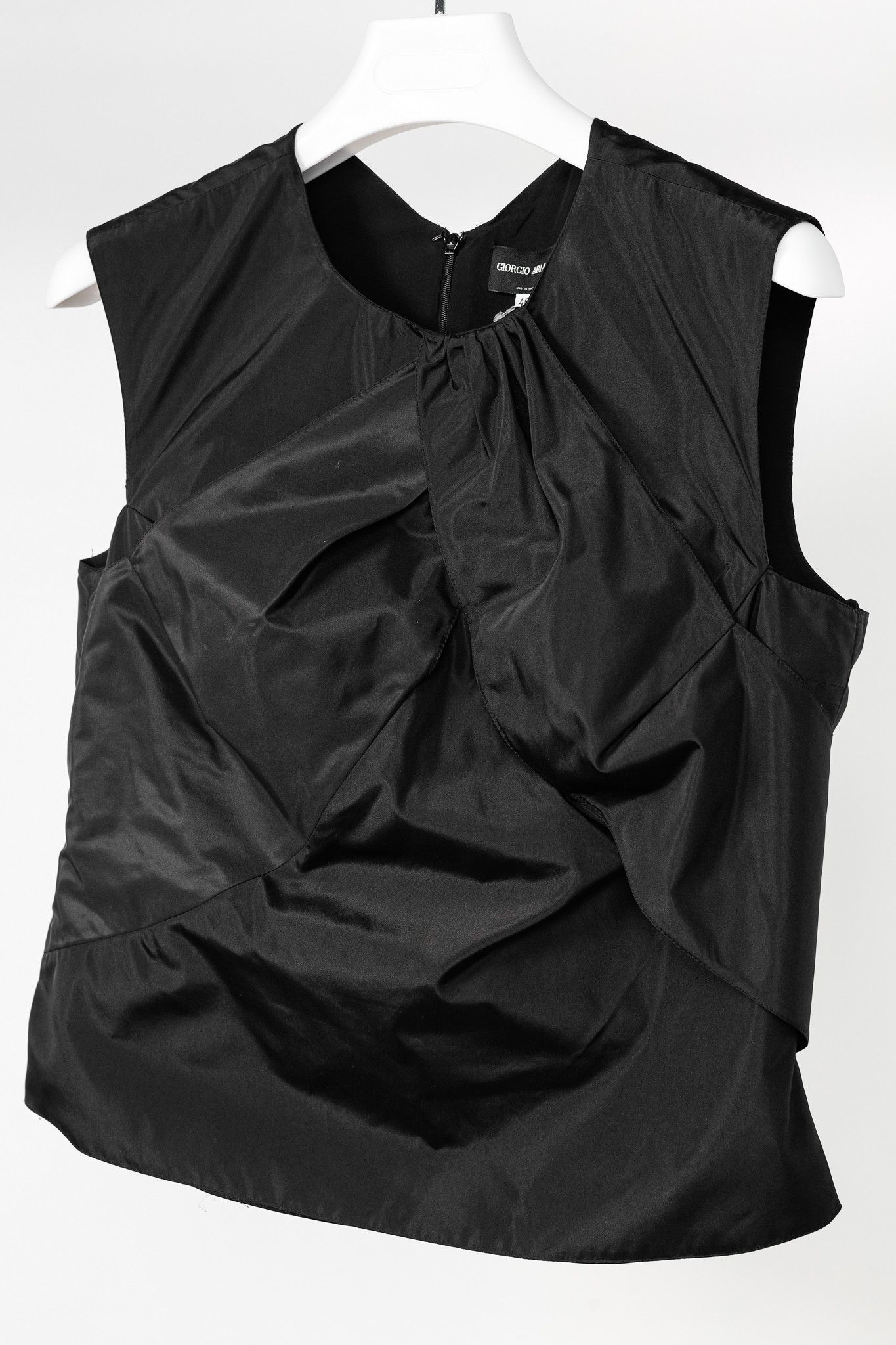 Giorgio Armani Giorgio Armani Black Silk Taffeta Draped Top Size XL / US 12-14 / IT 48-50 - 3 Thumbnail