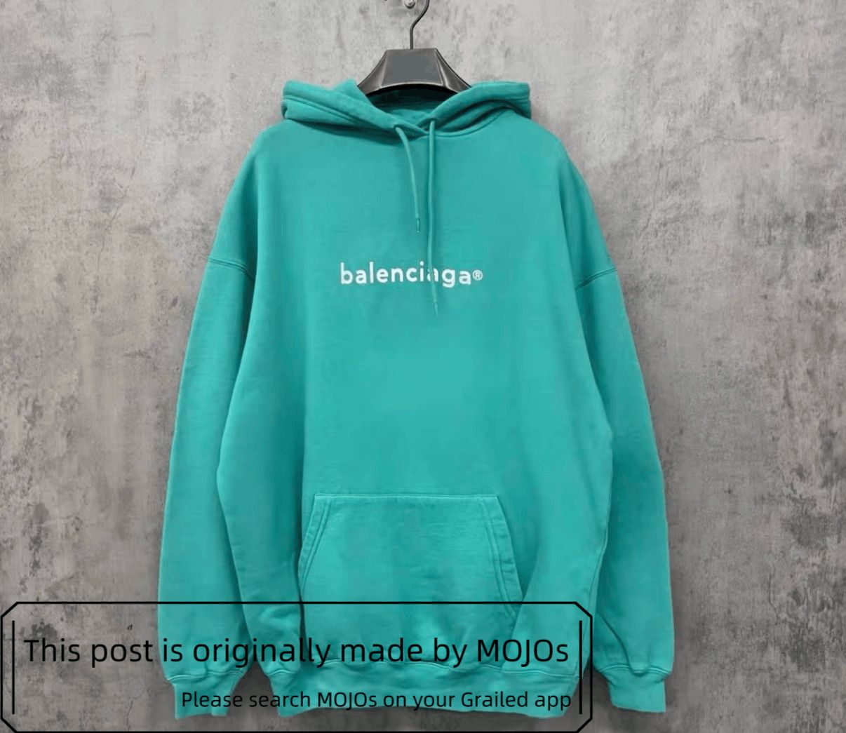 Balenciaga Logo Print Teal Hoodie mojos173425