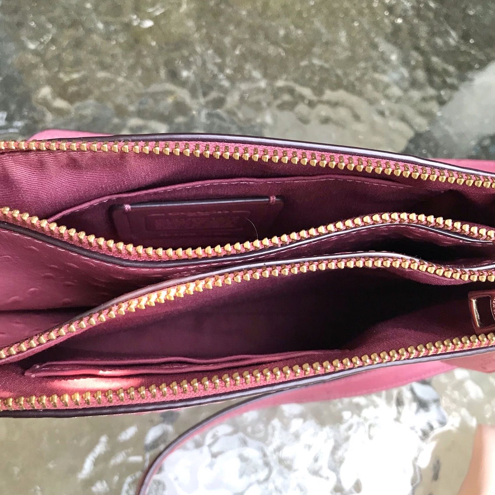Coach Coach Mia Ostrich Embossed Leather Zip Crossbody Shoulder Bag Womens Medium Pink with Dust Bag Size ONE SIZE - 5 Thumbnail