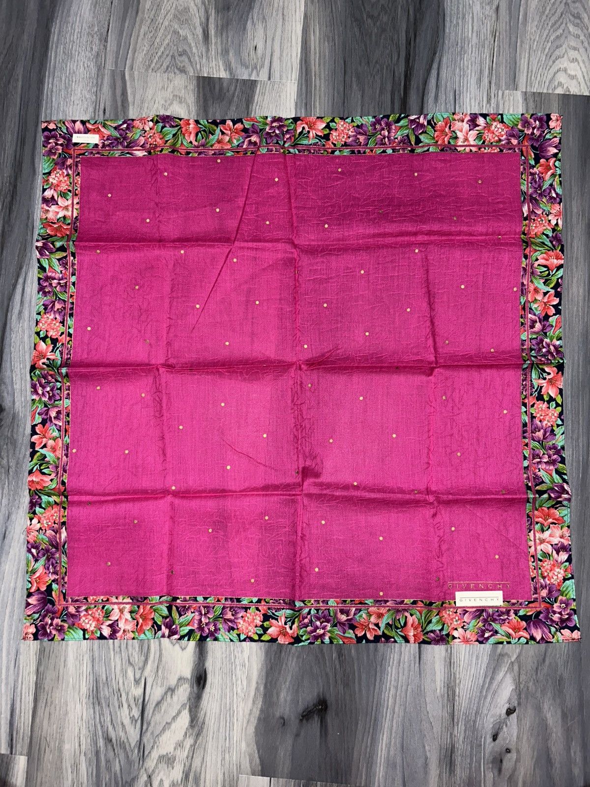 Givenchy Vintage Givenchy Pink Cotton Handkerchief w Floral Border Size ONE SIZE - 3 Thumbnail