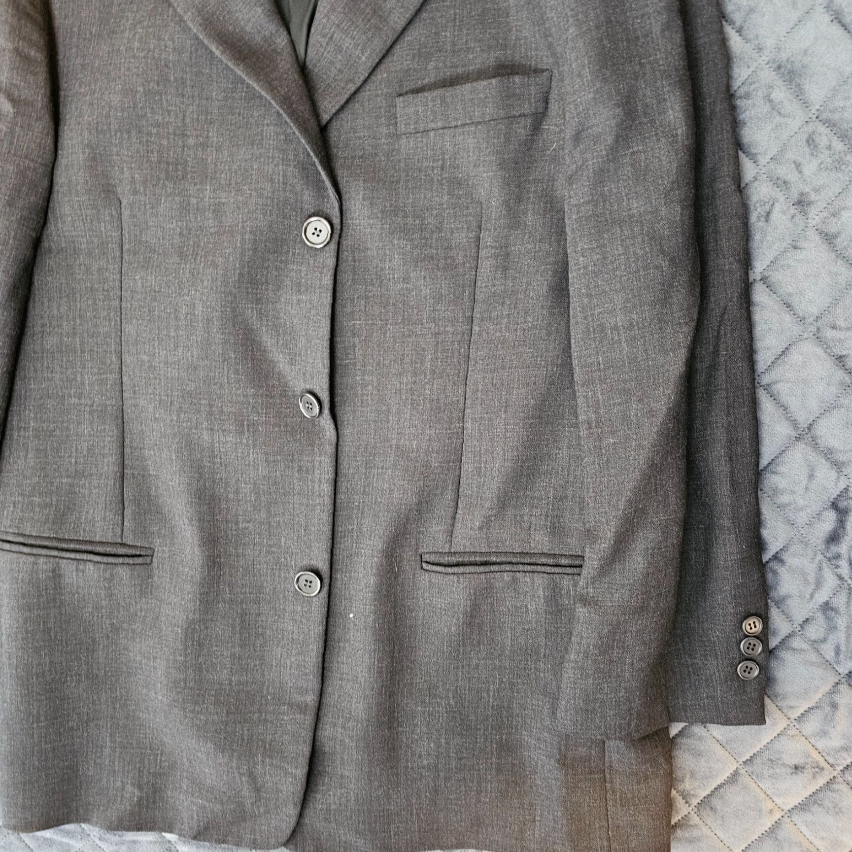 DKNY DKNY Blazer Jacket Mens 42R Wool Ventless 3 Button Formal Italian Charcoal Gray Suit Coat Regular Notch Lapel Single-Breasted Chest 42 Vintage? No Size 42R - 3 Thumbnail