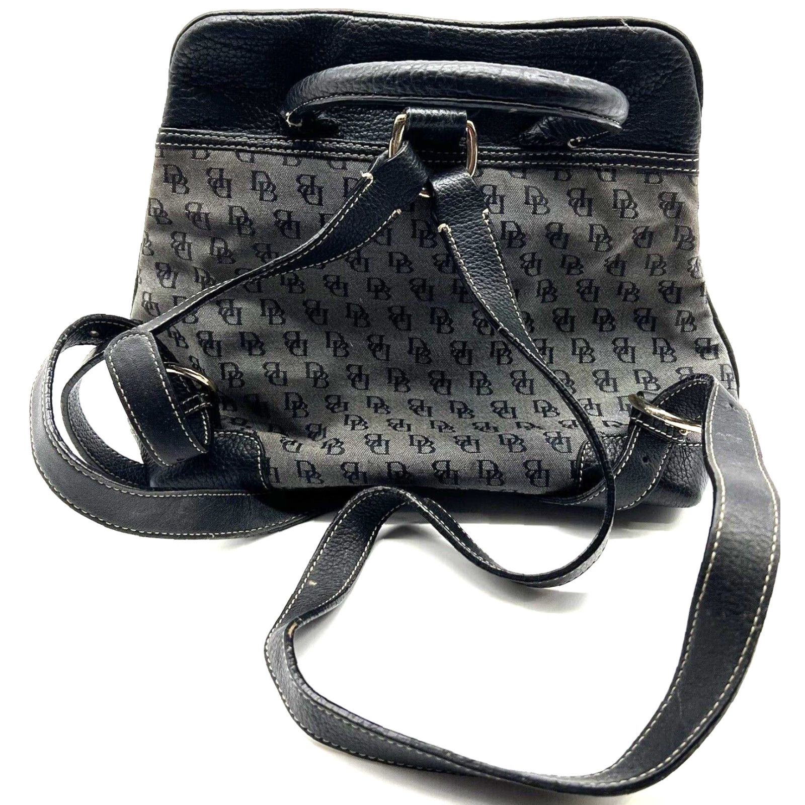 Dooney & Bourke VINTAGE Dooney & Bourke Backpack Women Medium Pebble Leather Black Gray Pebbled Bag Size ONE SIZE - 6 Thumbnail