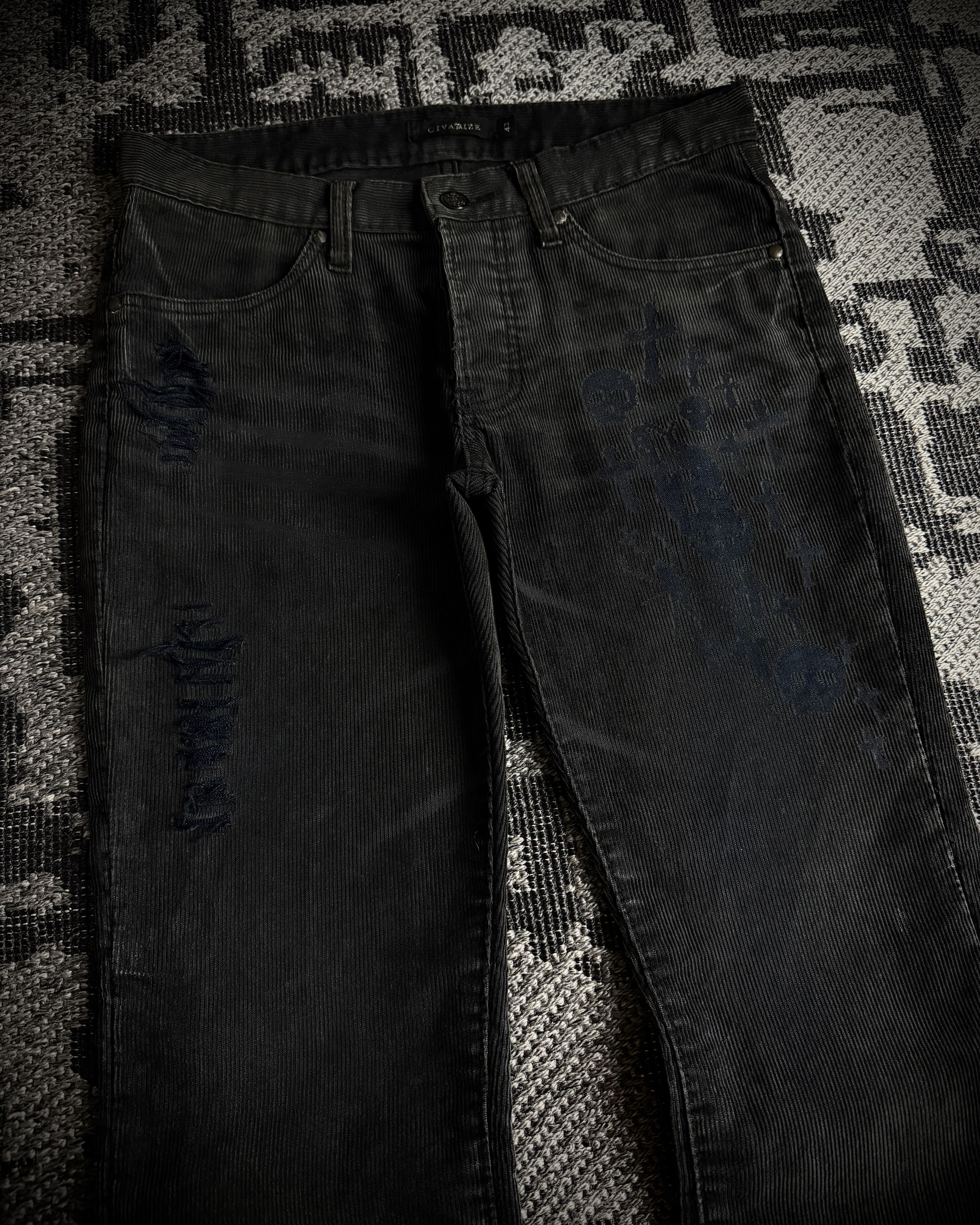 CIVARIZE CIVARIZE Skull Cross Corduroy Distressed Bootcut Pants Size US 30 / EU 46 - 2 Thumbnail