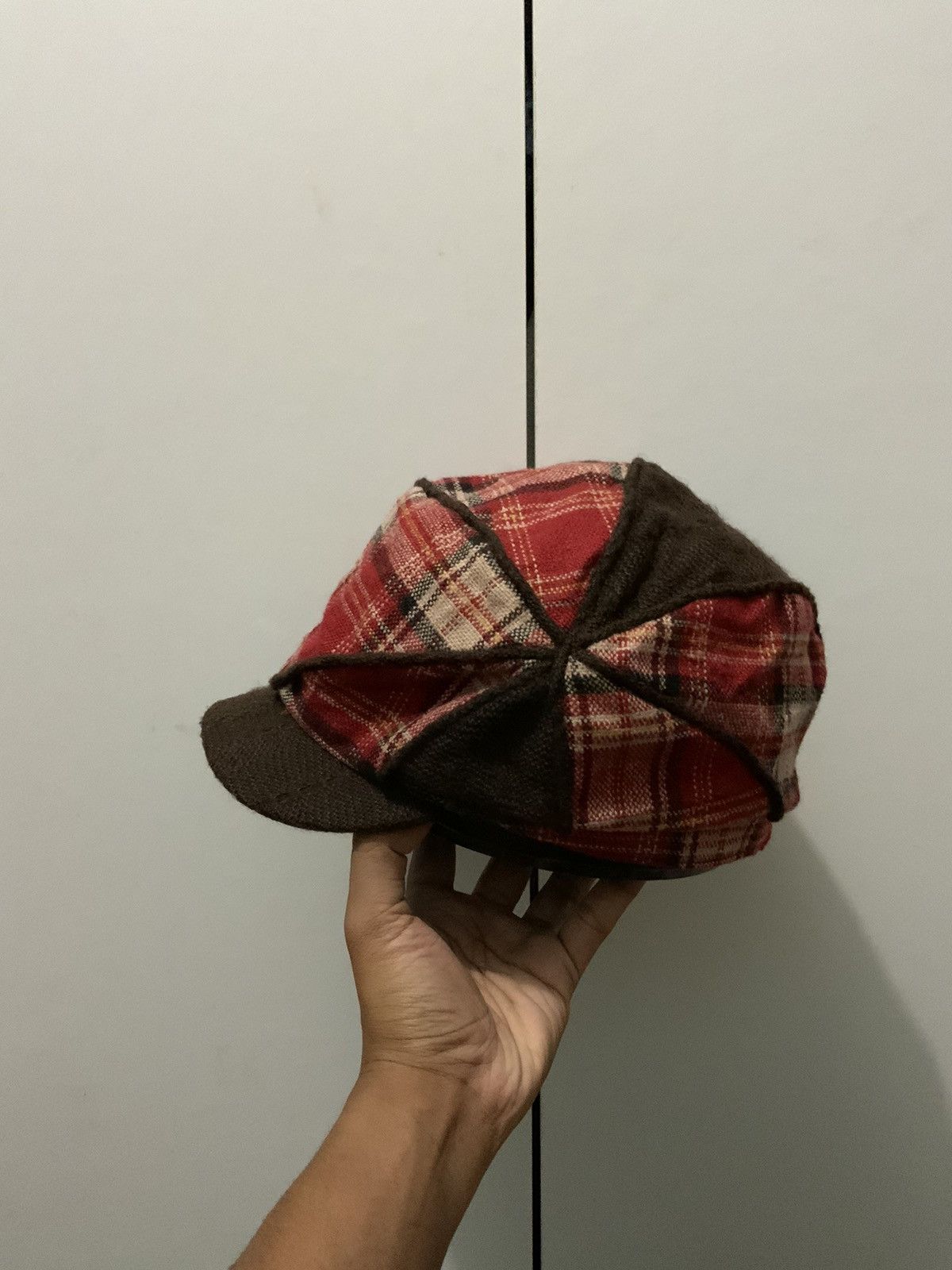 Japanese Brand Patchwork Retro Maroon Newsboy Hat Size ONE SIZE - 2 Thumbnail