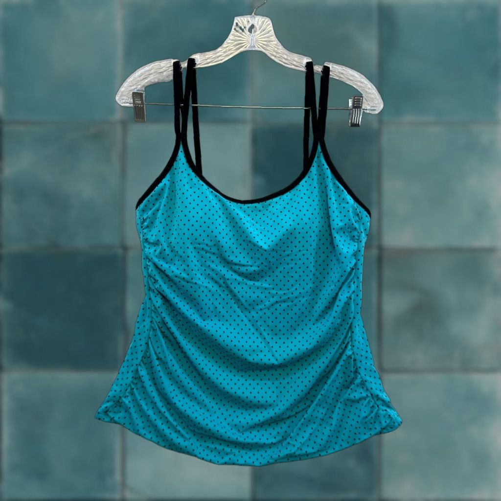 Vintage VINTAGE Y2K Tankini Top XL 14 Blue Polkadot Built-in-Bra Padded Retro Mod Bikini Top Womens Size XL / US 12-14 / IT 48-50 - 1 Thumbnail