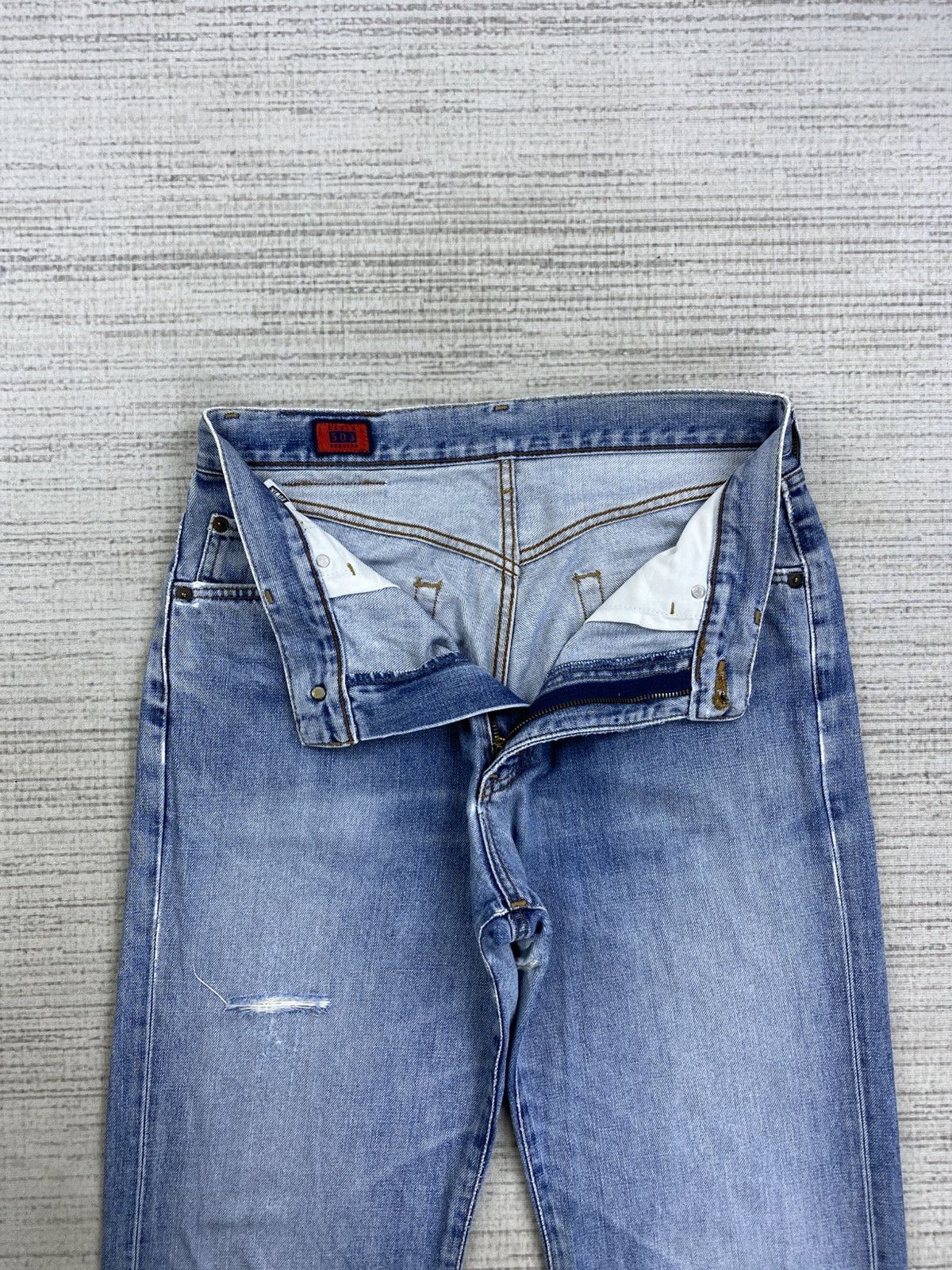 Edwin Vintage Edwin 503 Denim Blue Distressed Denim Pants Size US 31 - 7 Thumbnail