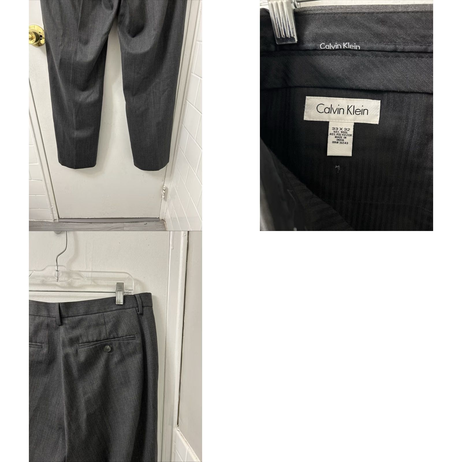 Calvin Klein Calvin Klein Dress Pants Mens 33x32 Dark Gray Wool Blend Flat Front Straight Leg Size US 33 - 8 Thumbnail