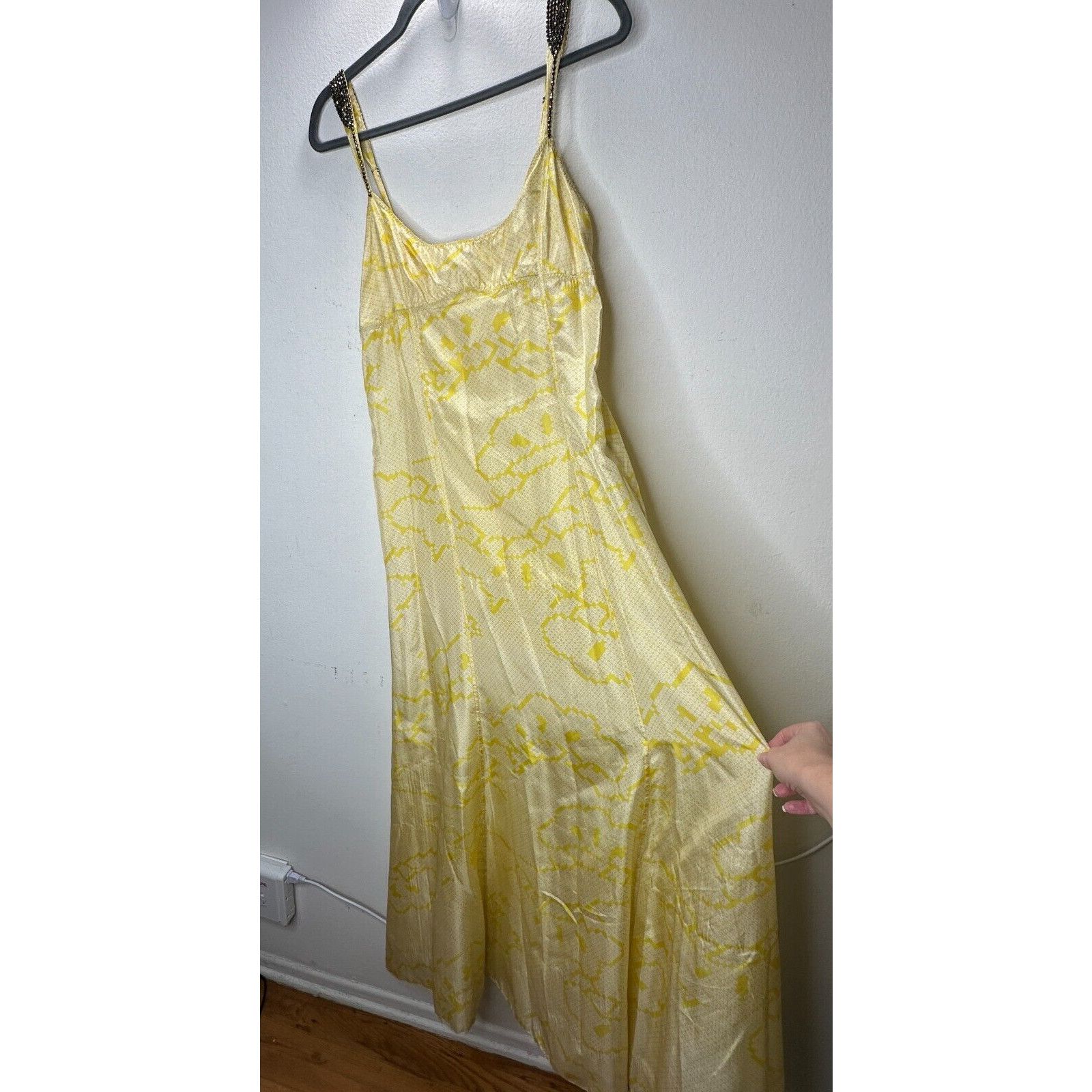 YAYA YA-YA Silk Yellow Snake Print Amber Beaded Strap Slip Maxi S Size S / US 4 / IT 40 - 1 Thumbnail