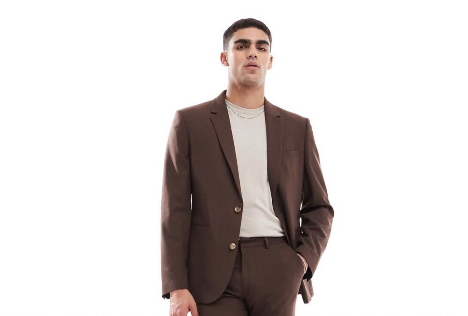 Asos Slim Wool Mix Suit Jacket - Dark Brown - Chest 42 Regular Size 42R - 1 Thumbnail