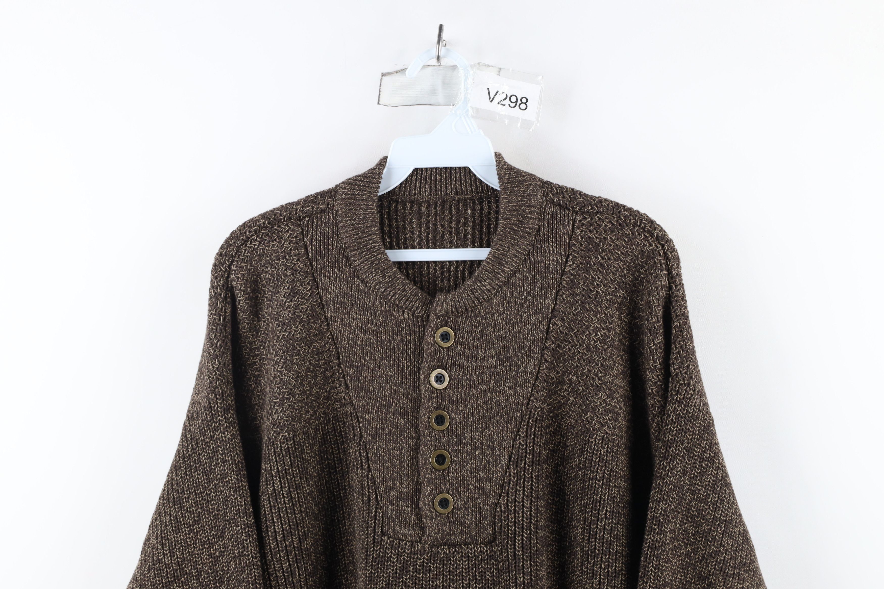 Vintage Vintage 90s Streetwear Ribbed Knit Henley Sweater Brown Size US L / EU 52-54 / 3 - 2 Thumbnail