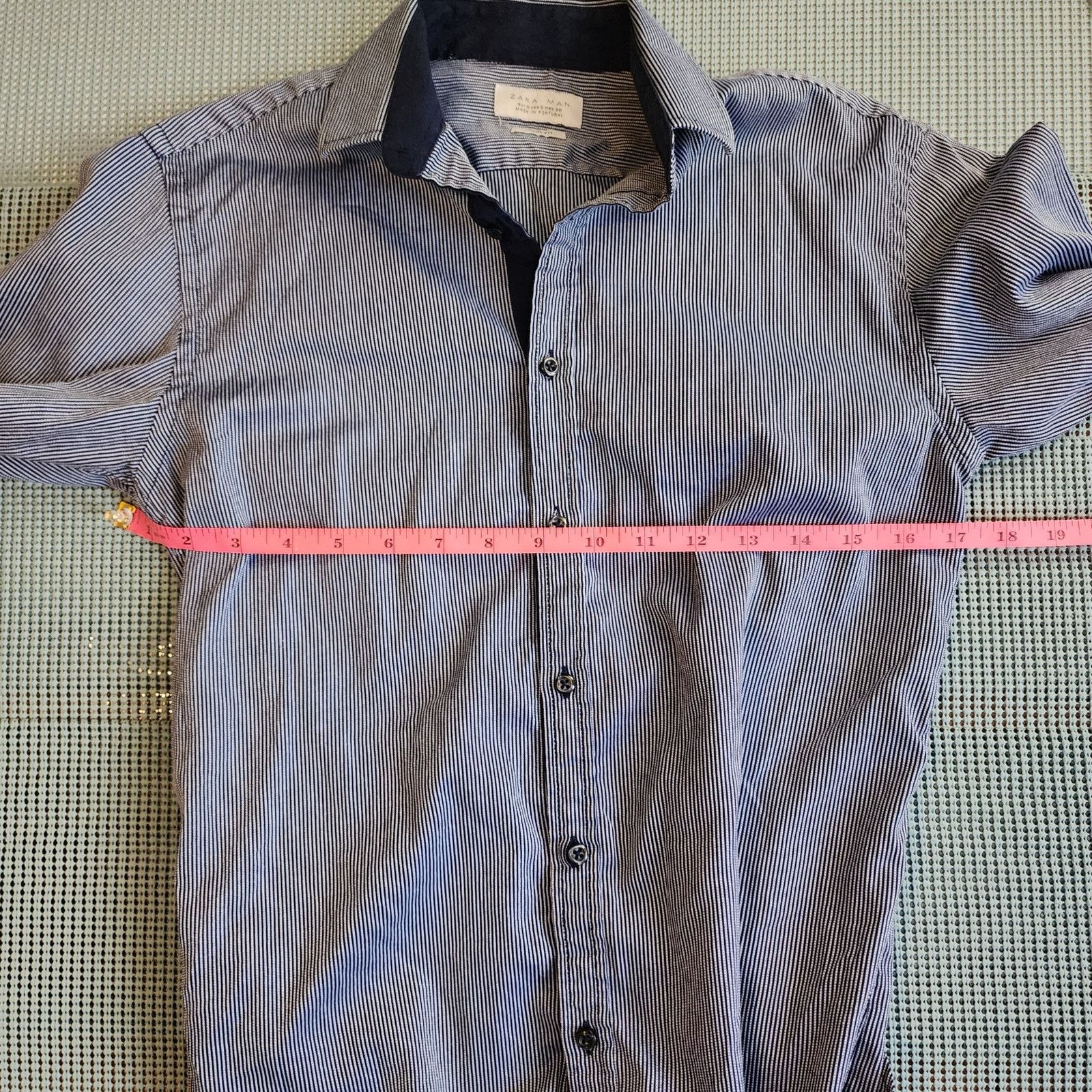 Zara Zara Man Slim Fit White & Navy Striped Shirt, Size Sm, Men’s Size US S / EU 44-46 / 1 - 6 Thumbnail