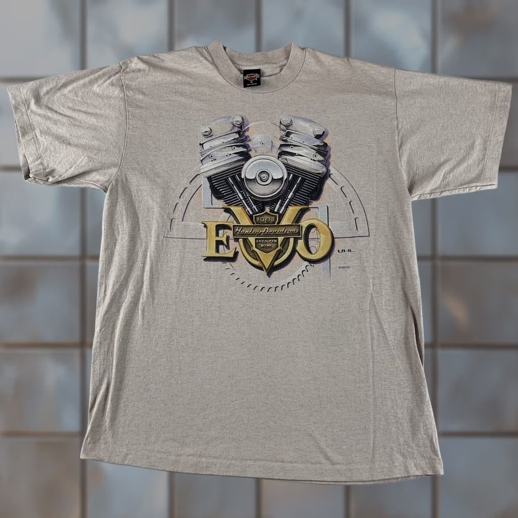 Harley Davidson VINTAGE Harley-Davidson Shirt Mens XL Knucklehead Holoubek 1995 Los Angeles Beige Size US XL / EU 56 / 4 - 1 Thumbnail