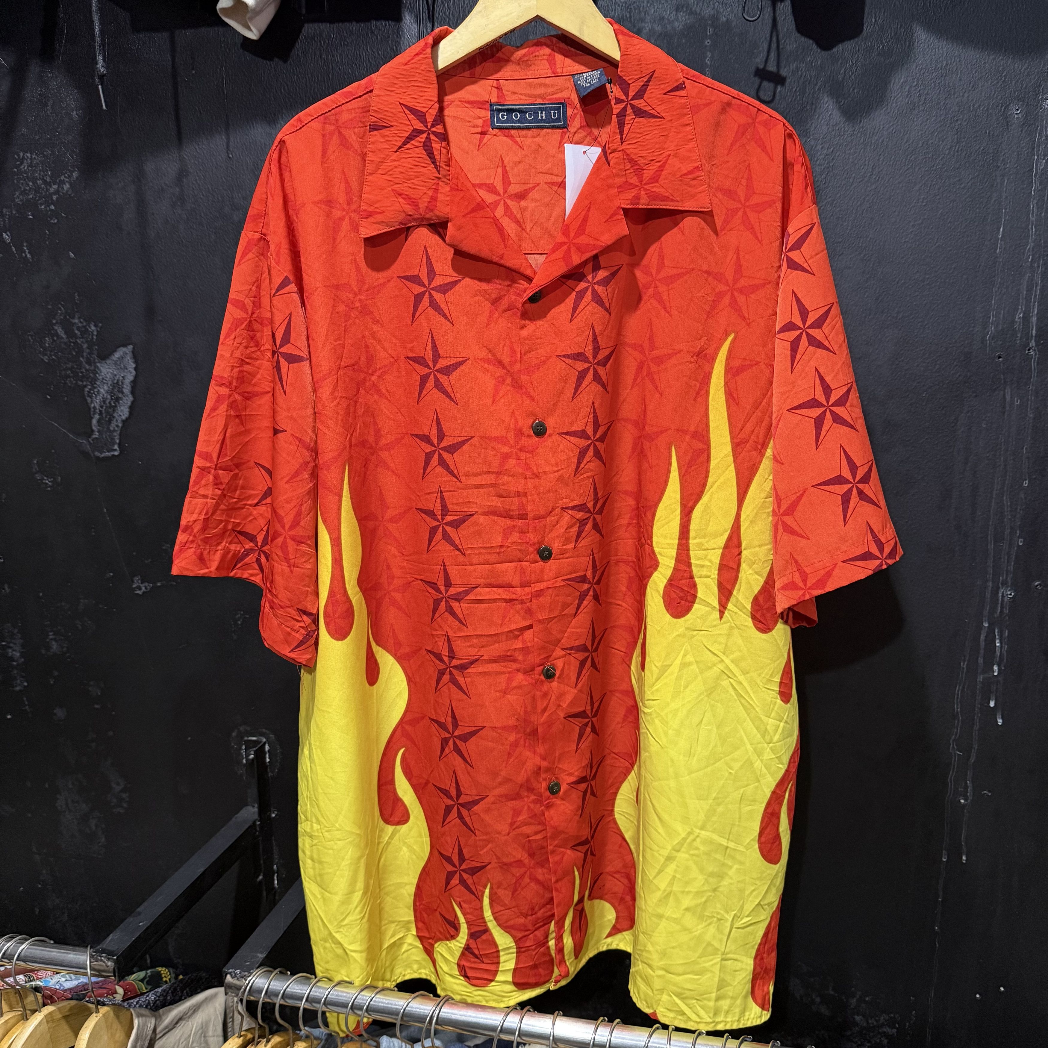 Vintage Vintage Y2K Gochu Flame Stars Shirt Size US XXL / EU 58 / 5 - 1 Thumbnail