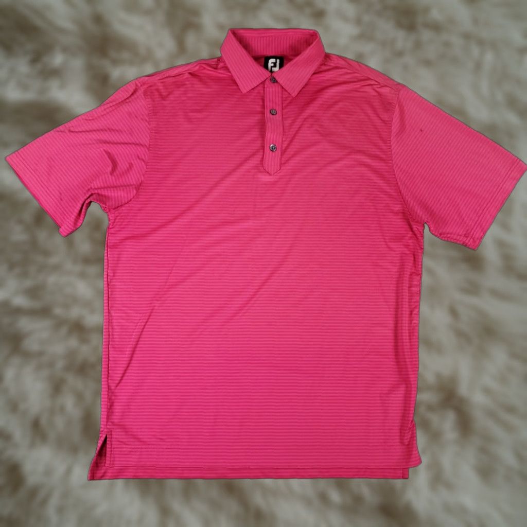 Footjoy FJ Polo Shirt Polo FJ Shirt Mens Large Pink Striped Casual Golf Short Sleeve Button Collared Knit? Size US L / EU 52-54 / 3 - 1 Thumbnail