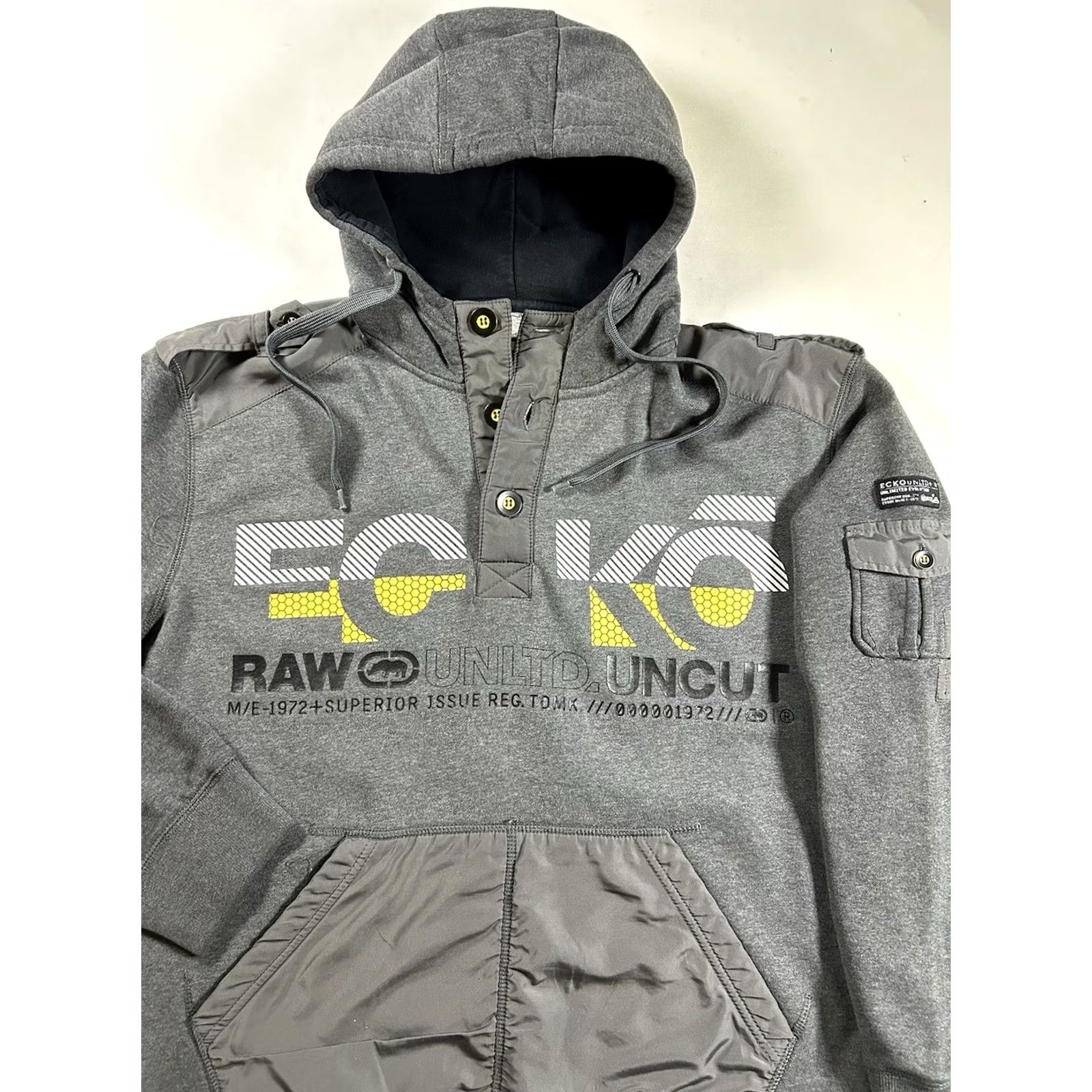 Vintage VINTAGE Eckō Unltd. Raw & Uncut Sweatshirt Gray Y2K Hooded Large Hip Hop Mens Size US L / EU 52-54 / 3 - 2 Thumbnail