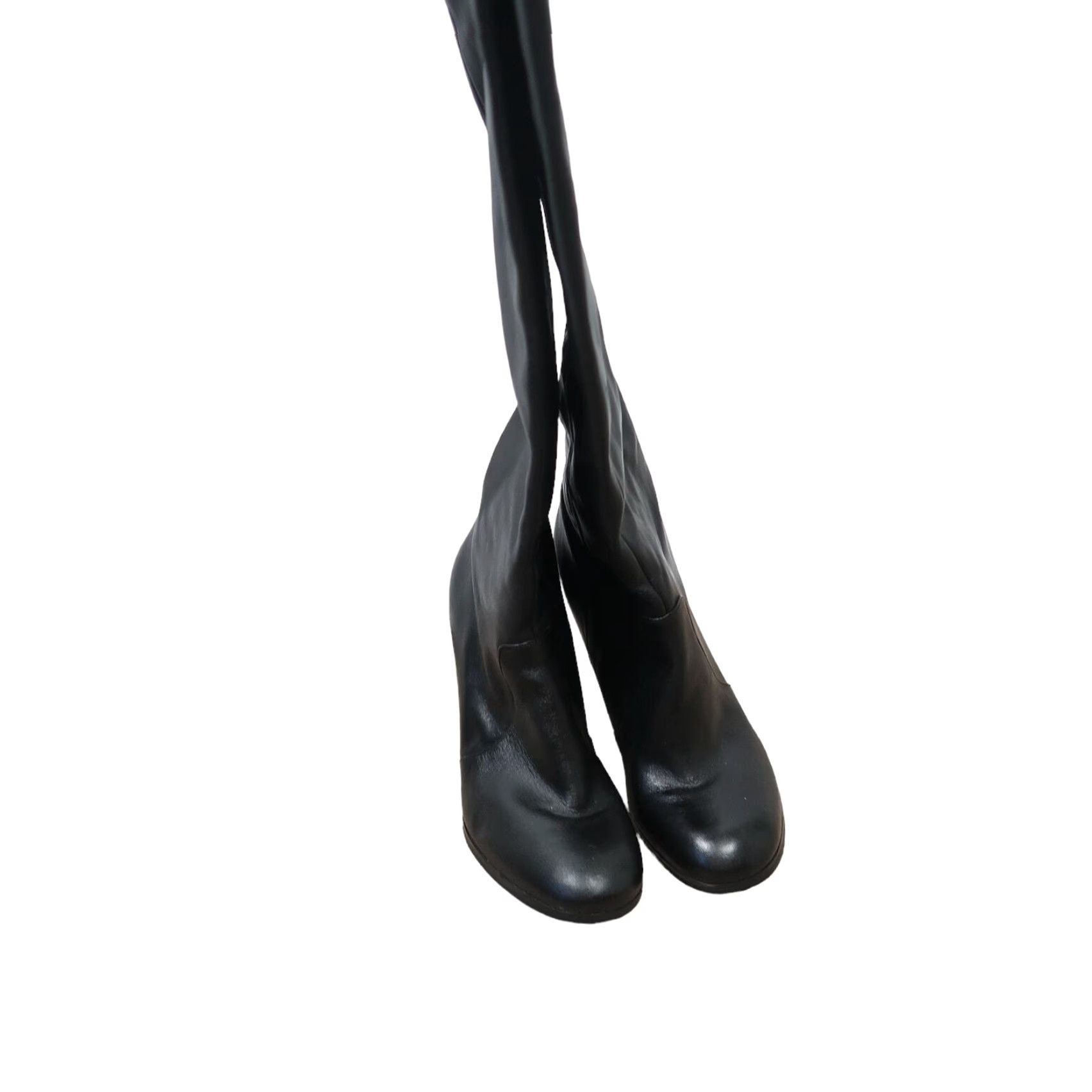 AQUA Aqua Boots Knee High Black Leather High Heel 5.5 Womens 3.5" Heel 18" Tall 14" Calf Circ Casual Fall Winter Spring Boots Size US 6 / IT 36 - 4 Thumbnail
