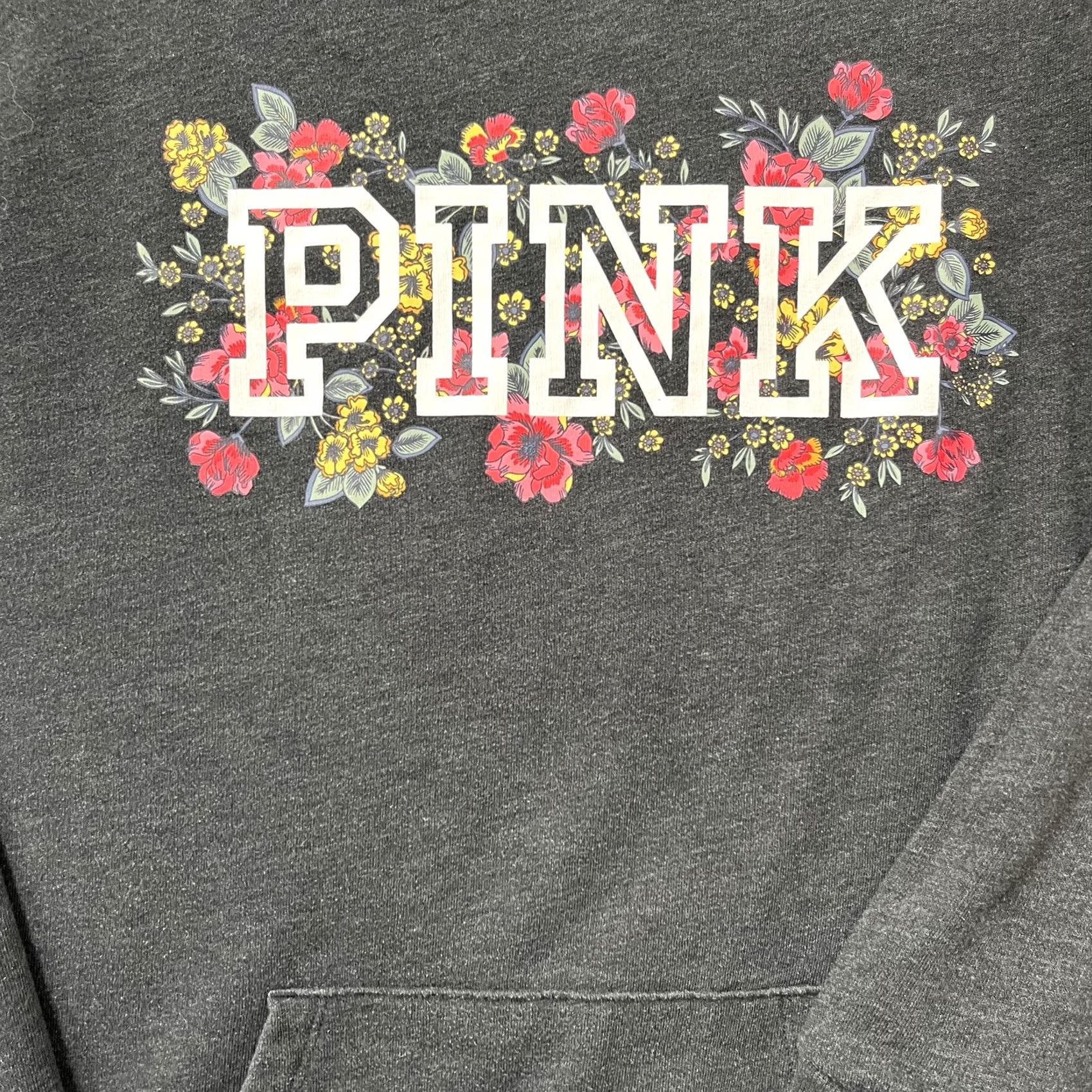 Pinko PINK Victoria's Secret Hoodie Womens Small Gray Floral Logo Pullover Fleece Size S / US 4 / IT 40 - 2 Thumbnail