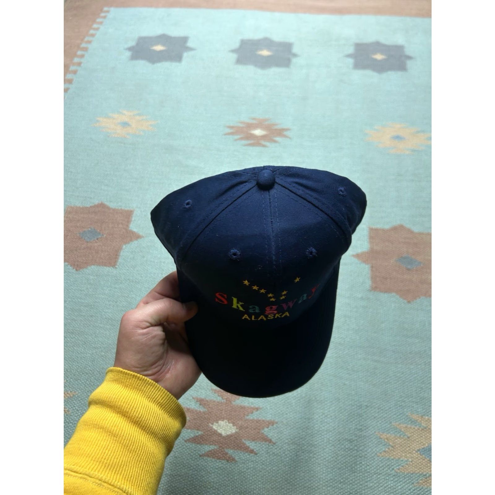 Rainbow VINTAGE Rainbow SnapBack Hat Cap Skagway Alaska Flag Big Dipper Stars Navy Blue Rainbow Men Adjustable Cap Size ONE SIZE - 3 Thumbnail