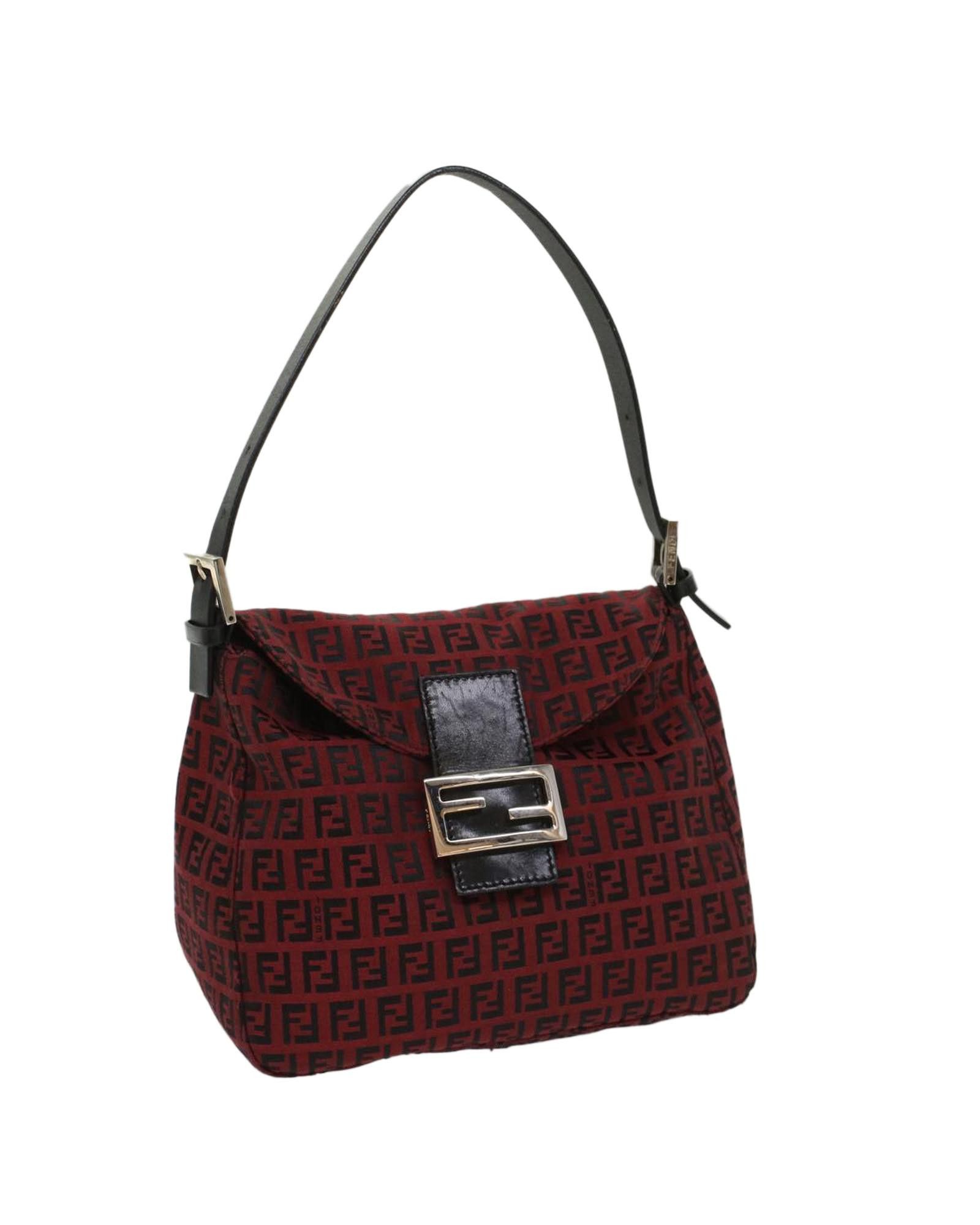 image of Fendi Red Zucchino Canvas Shoulder Bag, Women's