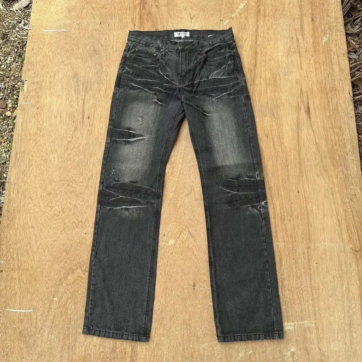 LOWBOX SICKS 🔥VINTAGE LOWBOX JEANS PUNK FLARE WASHED BLACK BONDAGE Size US 31 - 1 Thumbnail