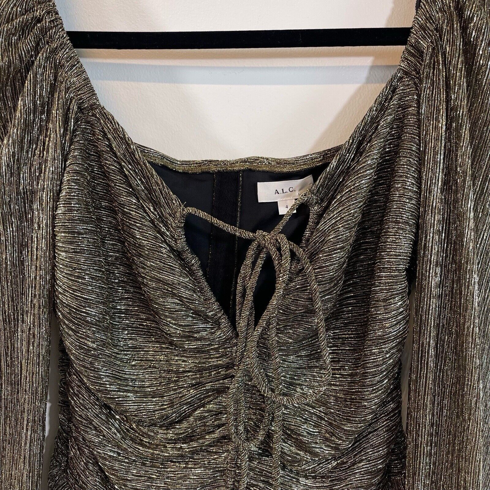 A.L.C. A.L.C. | Gold Metallic Crinkle Plisse Party Dress 4 Size S / US 4 / IT 40 - 5 Thumbnail