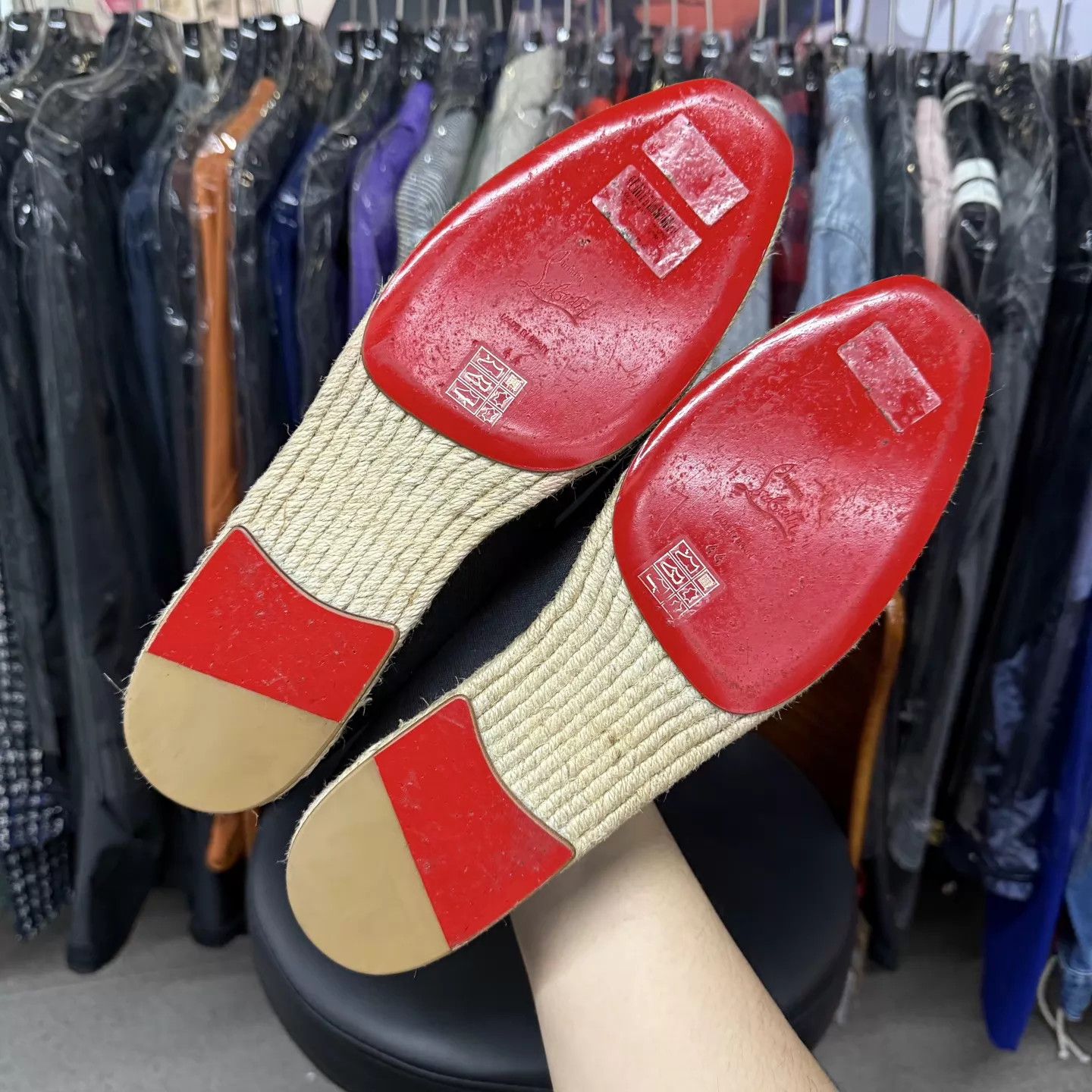 Christian Louboutin CL Pineapple Embroidered Black Red Sole Loafers 44 Like New Size US 11 / EU 44 - 9 Thumbnail