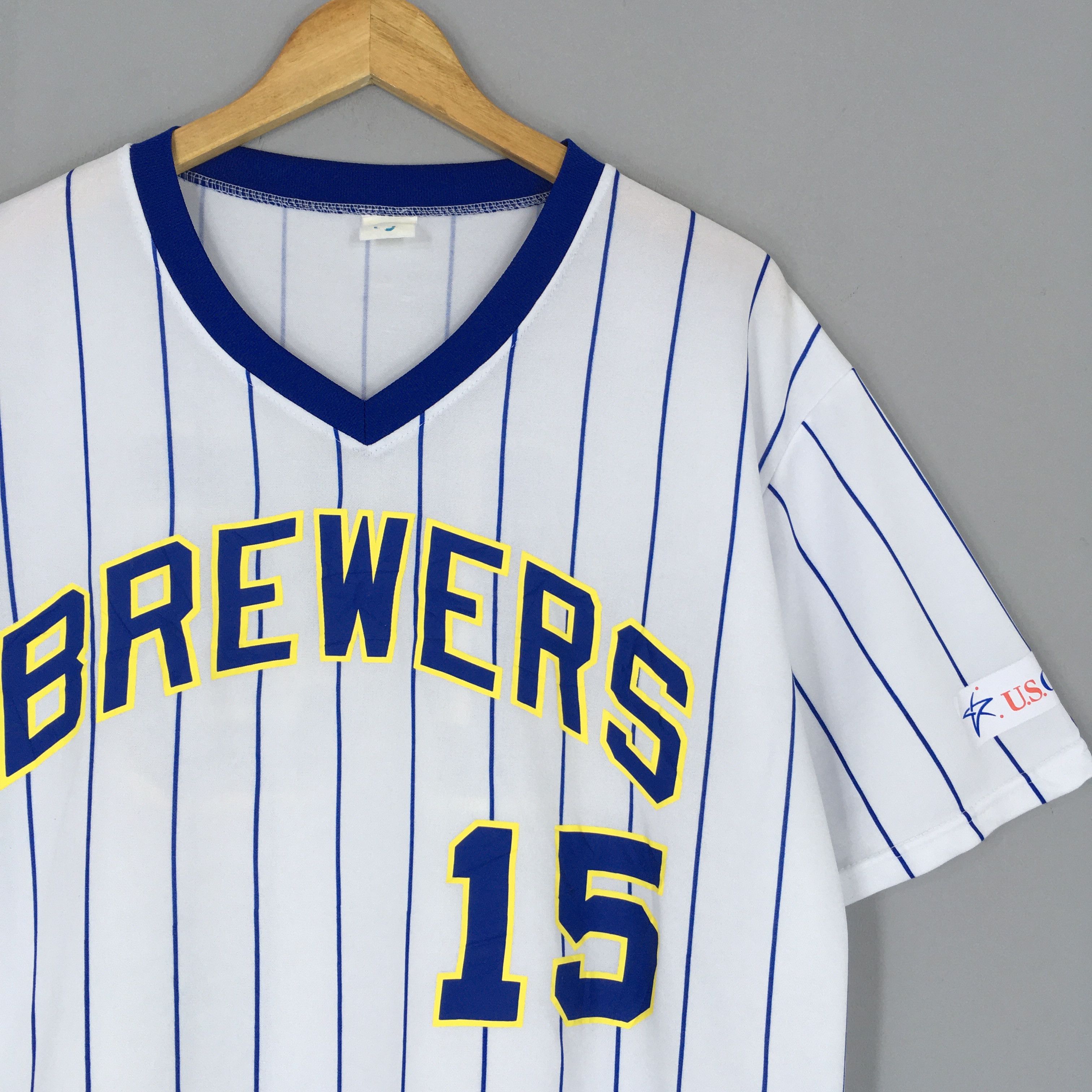 MLB × Majestic Vintage Milwaukee Brewers Baseball Striped Jersey Large Size US L / EU 52-54 / 3 - 2 Thumbnail