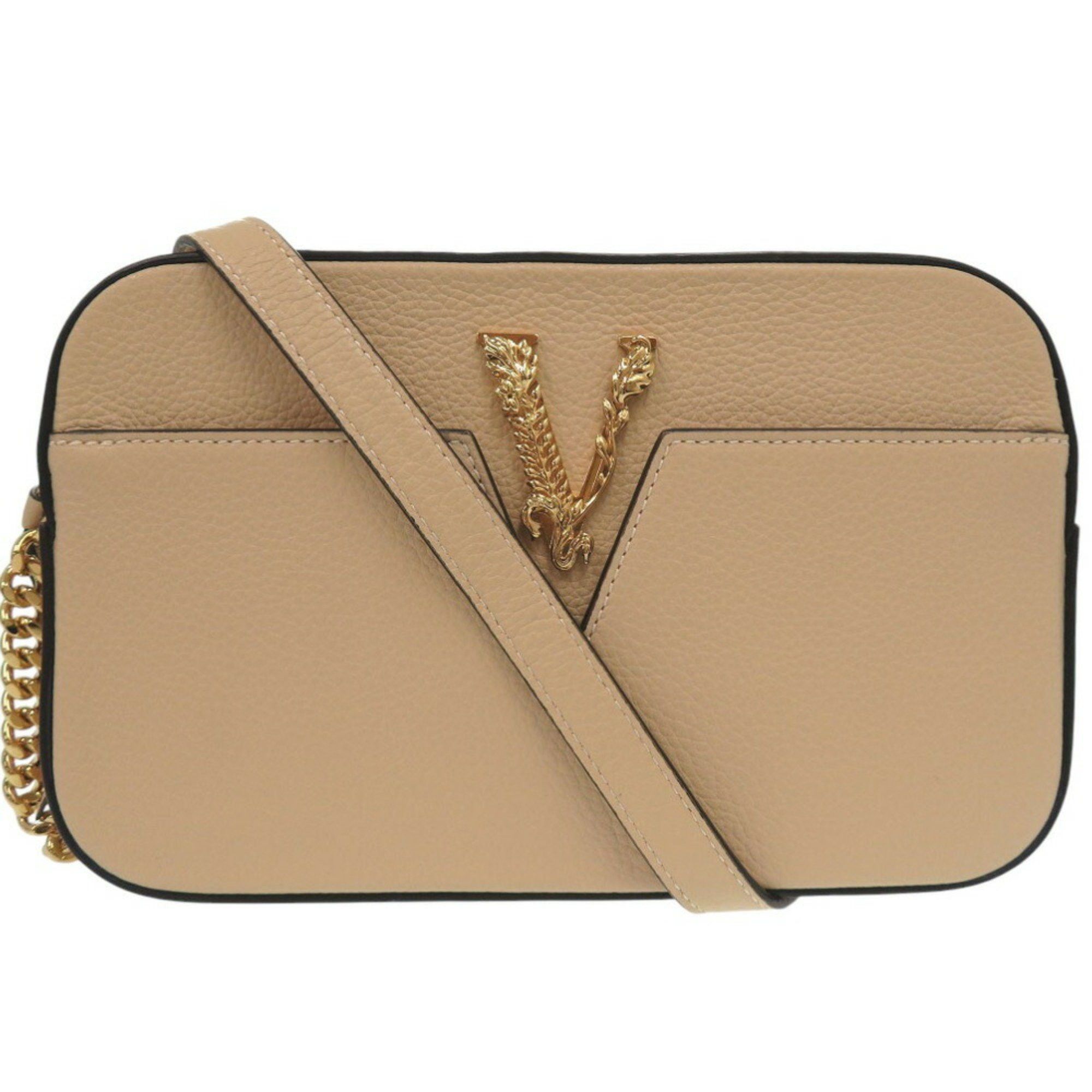 Versace Virtus Chain Shoulder Bag Beige Pouch Metal Icon Leather 2330VERSACE Bags Luggage
