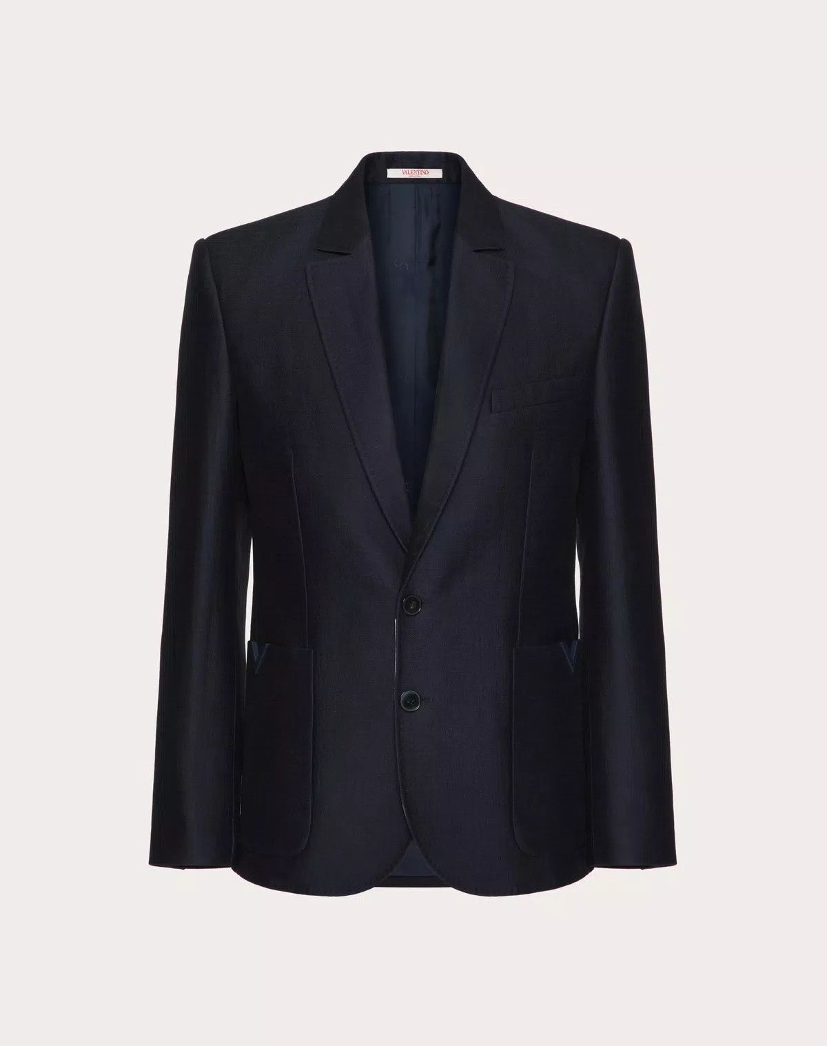 oc11z0625 Wool And Silk Single Breasted Jacket in Navy Blue
