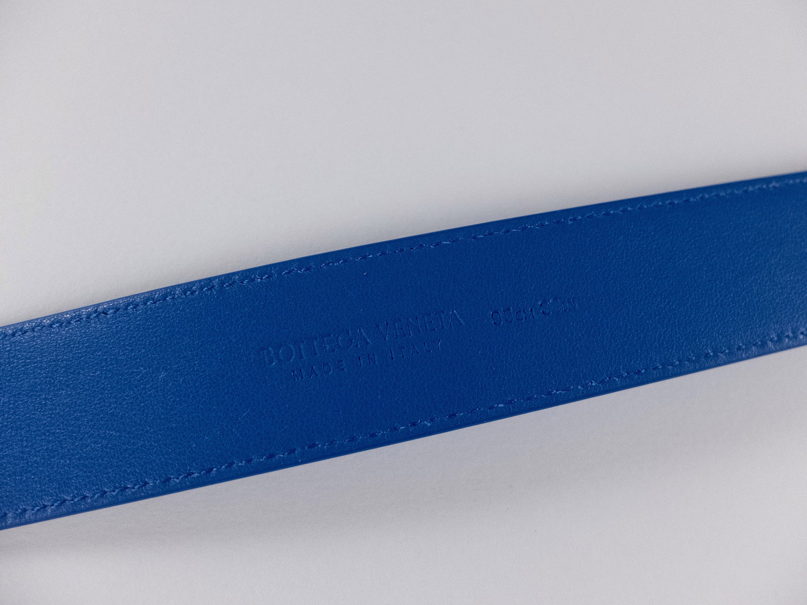 Bottega Veneta BOTTEGA VENETA blue intrecciato embossed leather belt 95 Size 36 - 5 Thumbnail