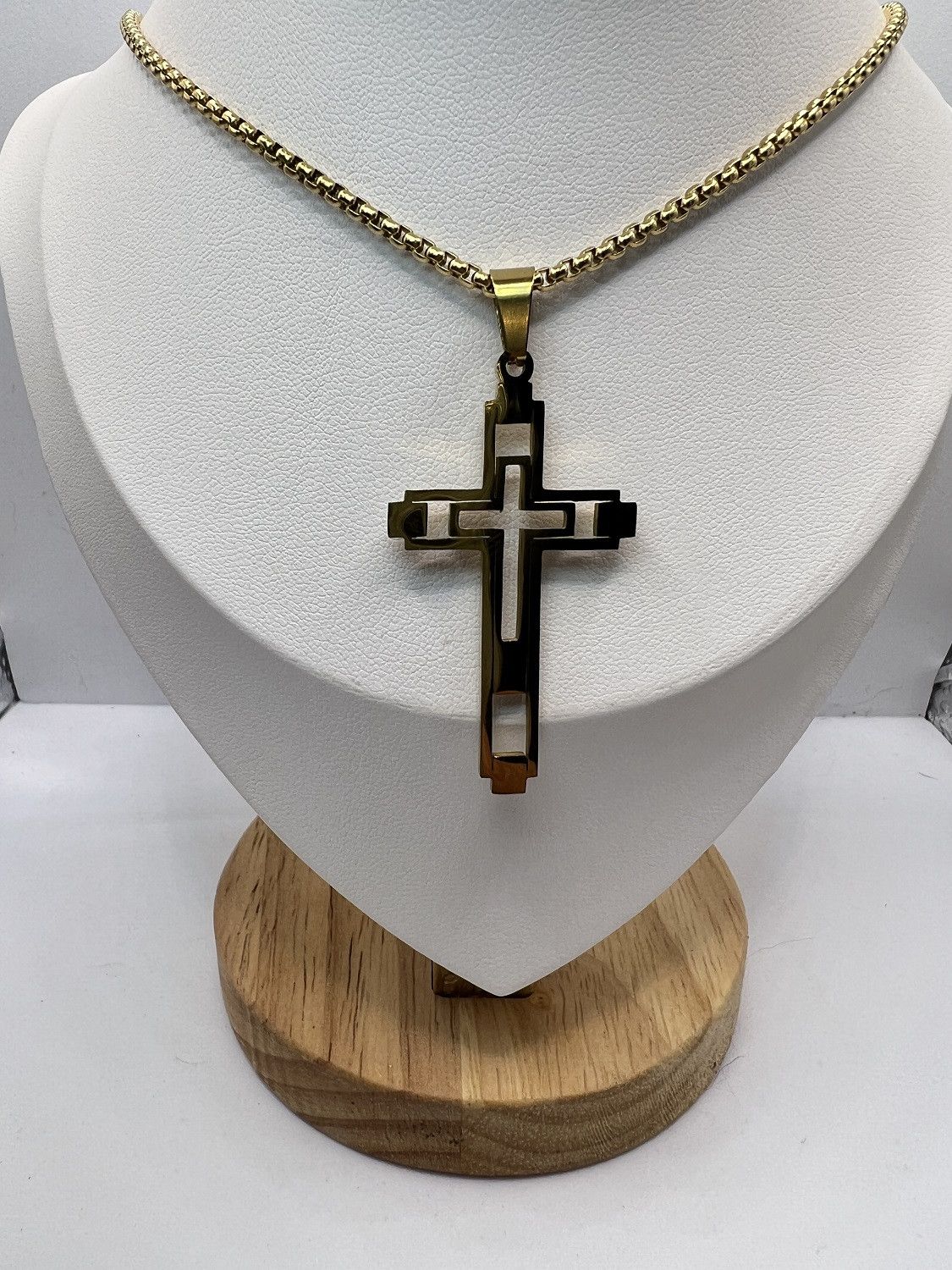 Jewelry Double Cross Gold Chain Necklace Size ONE SIZE - 3 Thumbnail