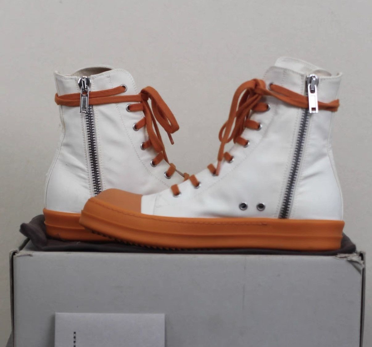 Rick Owens Rick Owens DRKSHDW White & Orange High-Top Sneakers Size US 7 / EU 40 - 5 Thumbnail